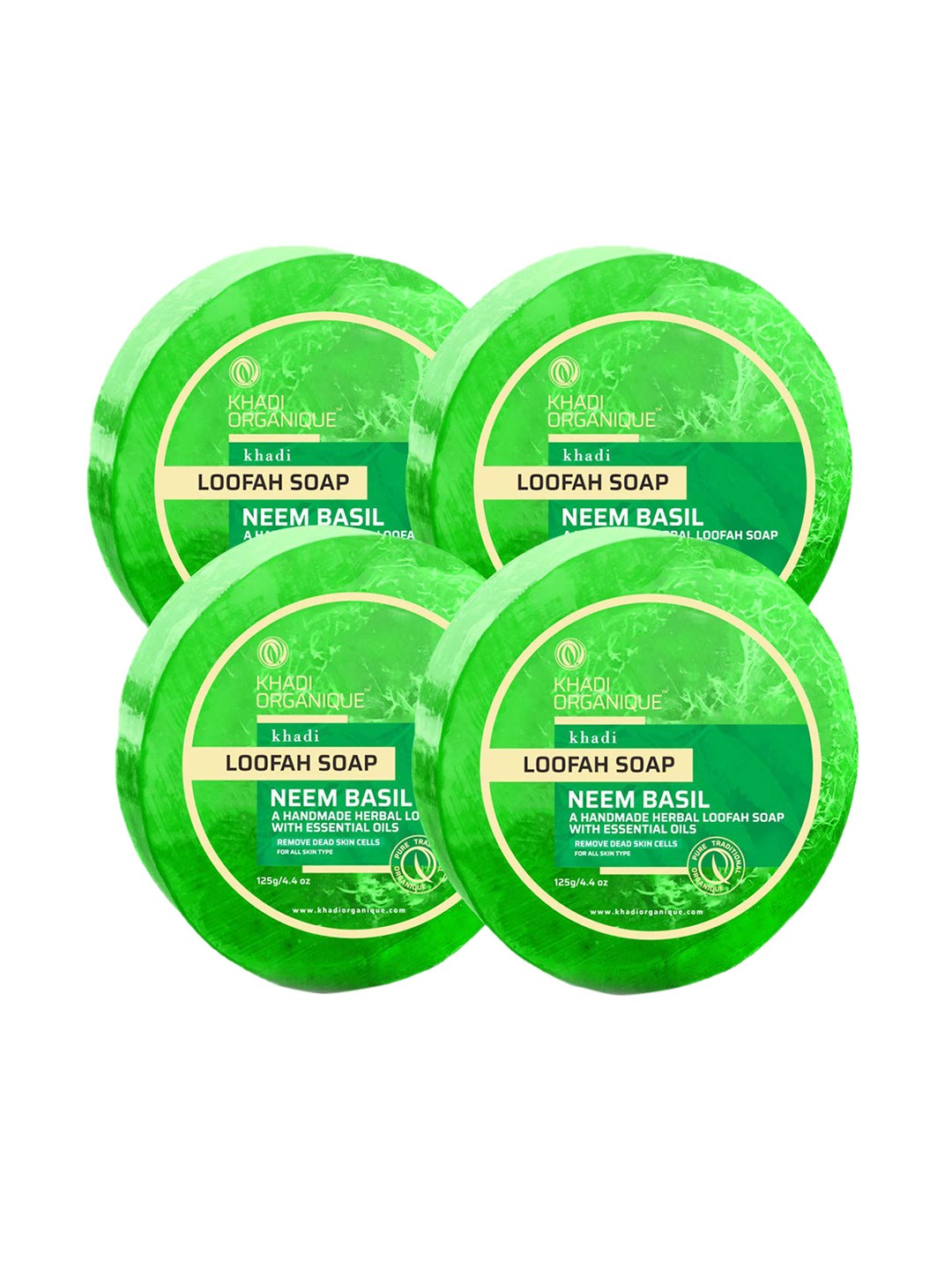 

Khadi Organique Set Of 4 Neem Basil Loofah Soap 125 g, Transparent