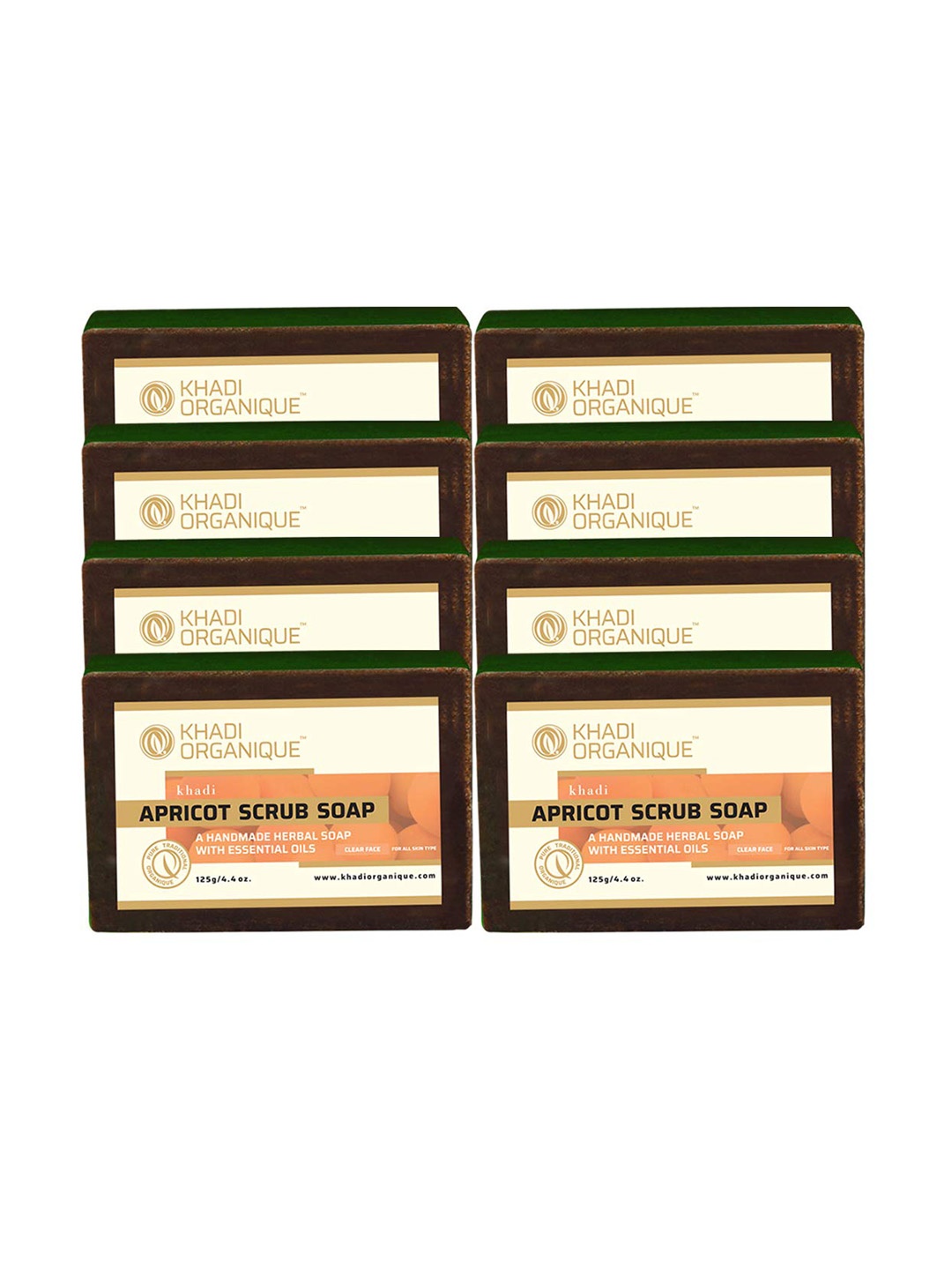 

Khadi Organique Set of 8 Apricot Scrub Soap with Essential Oils - 125g Each, Brown