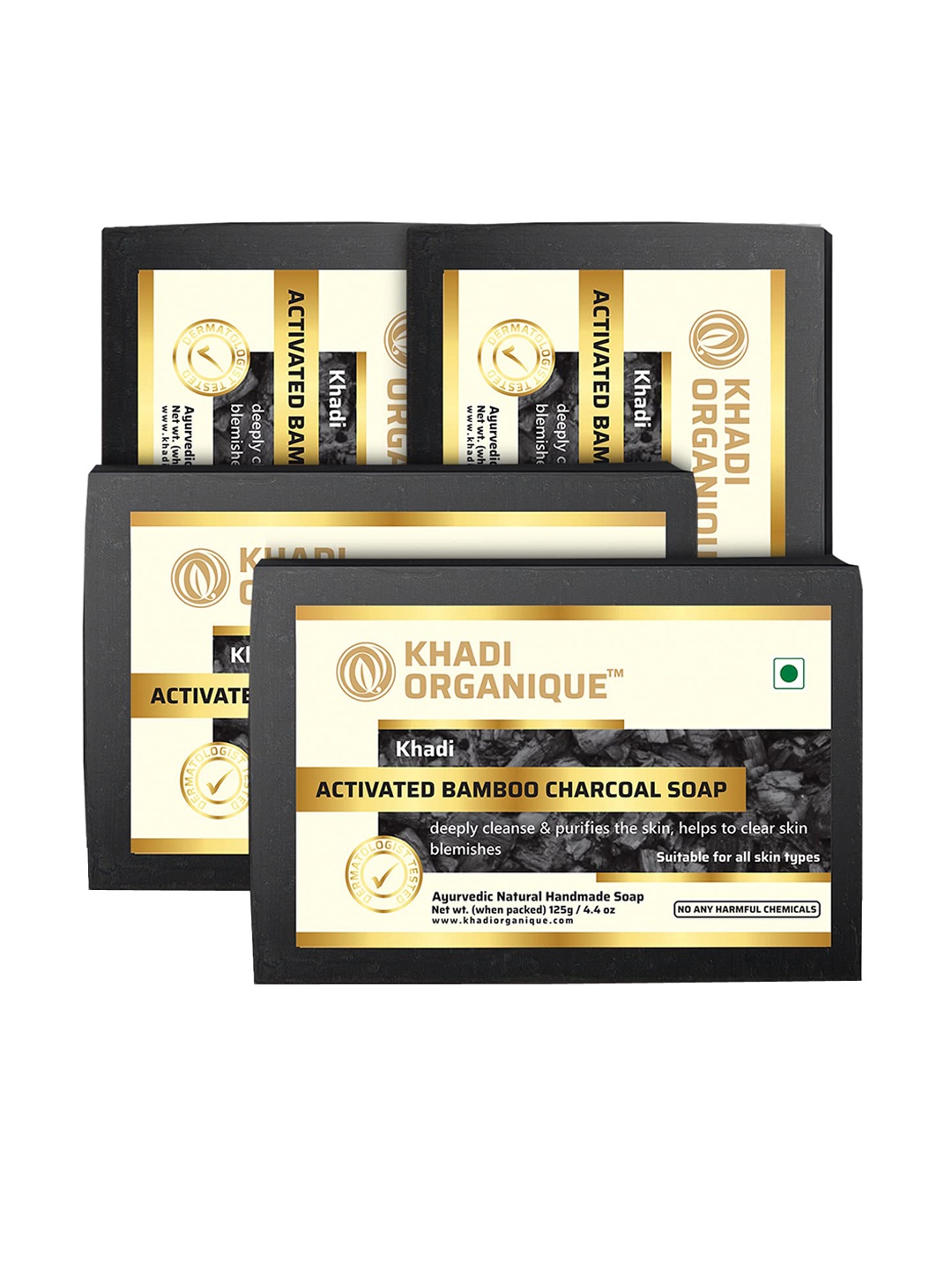 

Khadi Organique Set Of 4 Activated Bamboo Charcoal Soap for All Skin Types - 125g Each