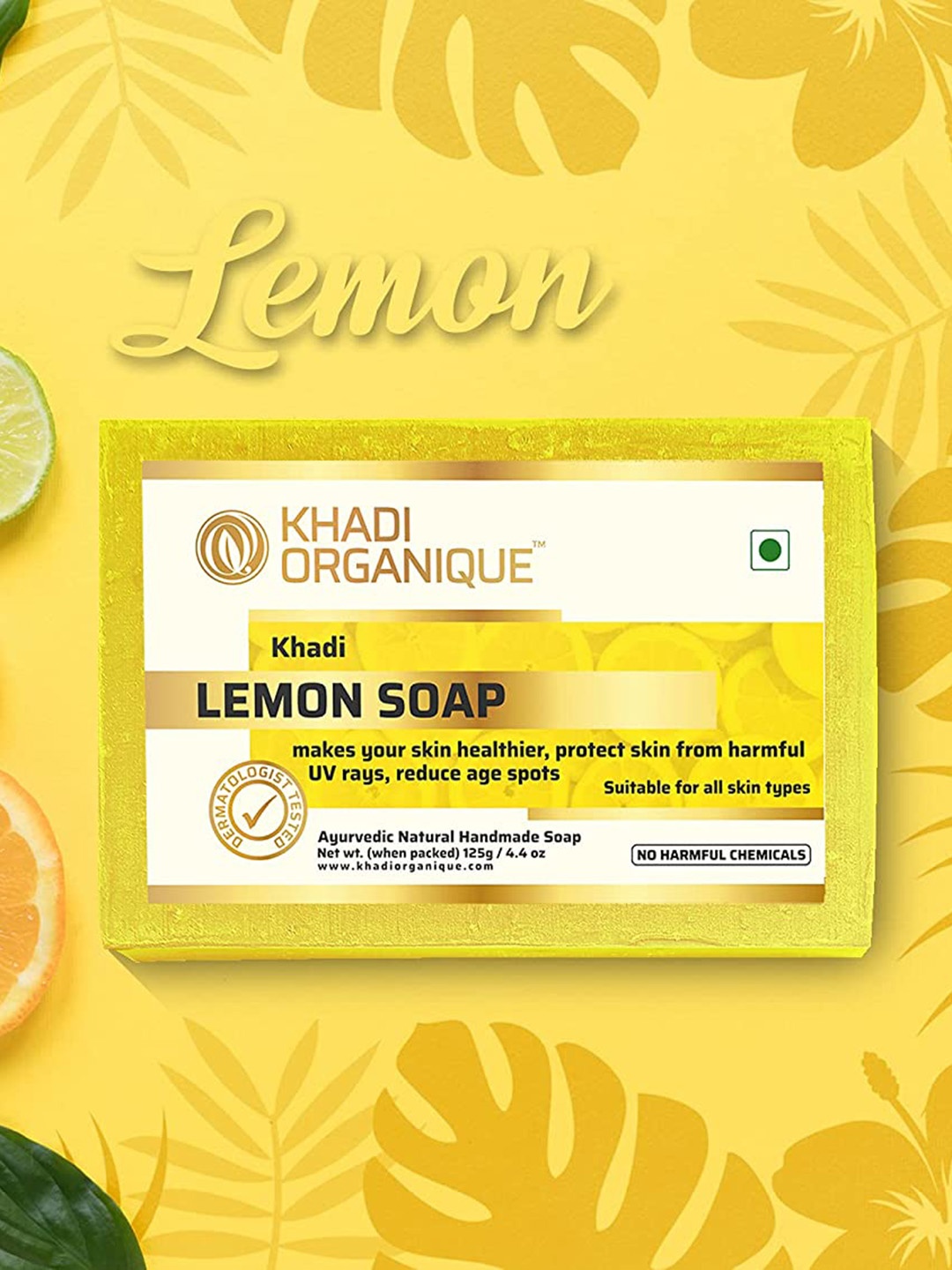 

Khadi Organique Set Of 4 Lemon Soap with Aloe Vera for All Skin Types - 125g Each, Yellow