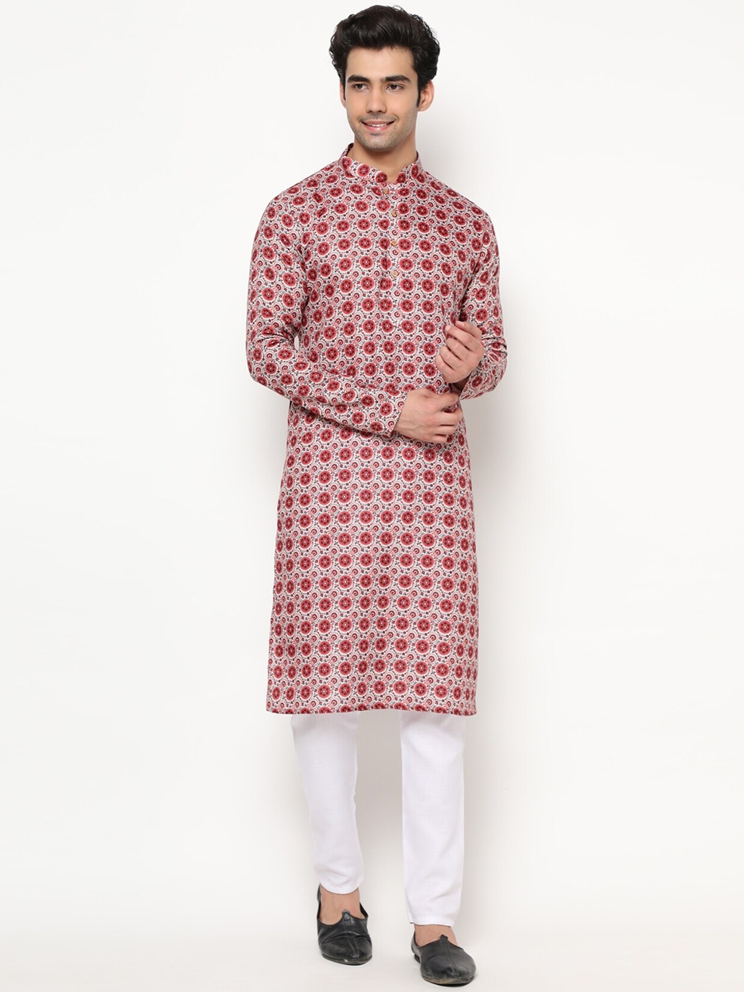 

THE GENTLEMENS CLUB Men Ethnic Motifs Kurta, Red