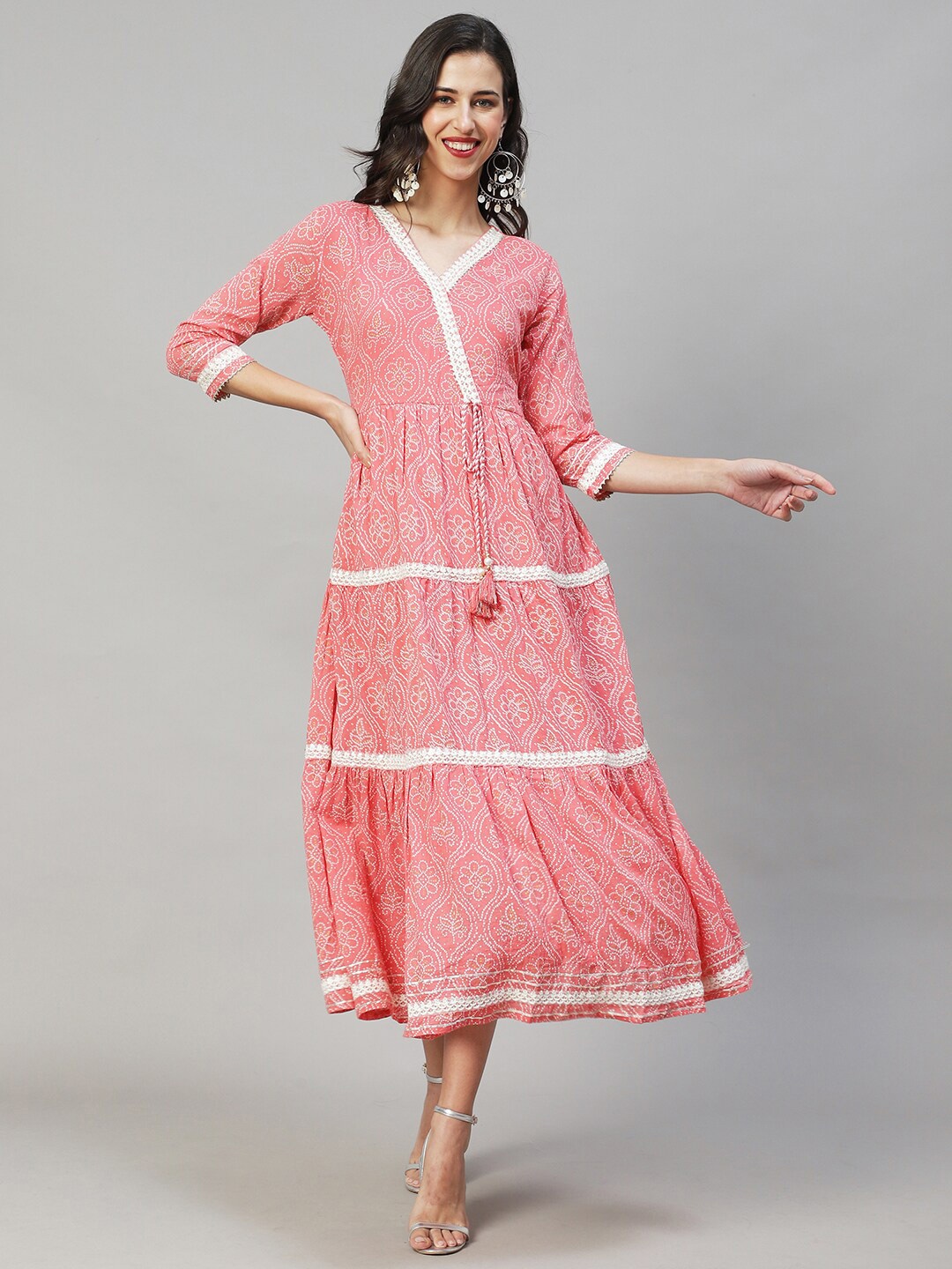 

FASHOR Women Pink Embroidered Cotton Flared A-Line Midi Dress