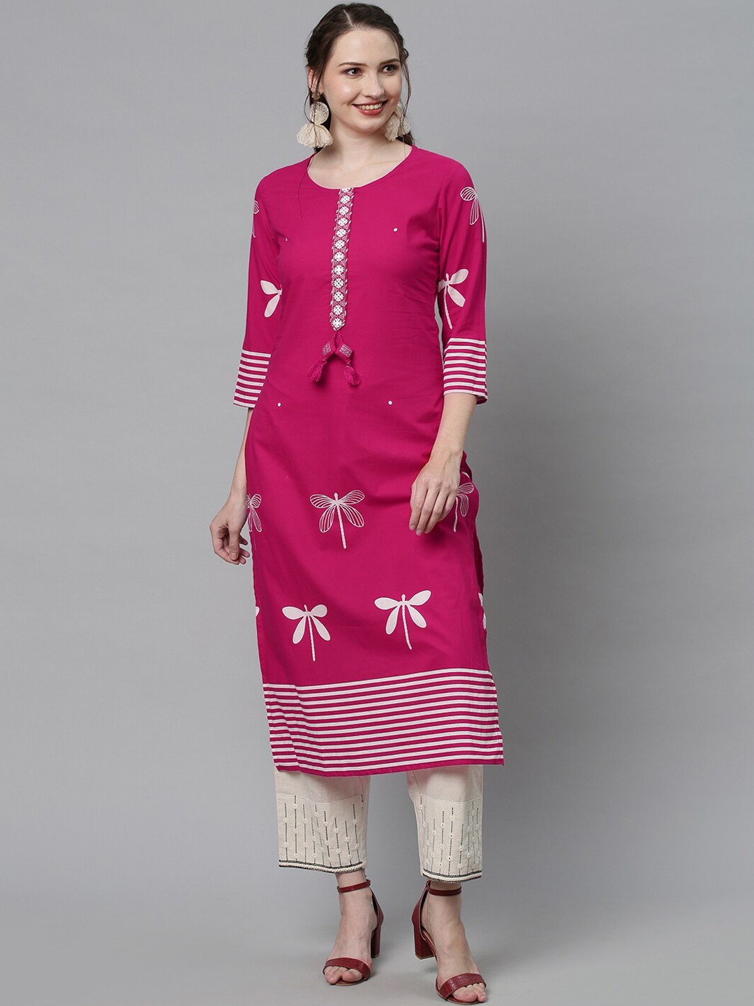 

FASHOR Women Printed Pure Cotton Kurta with Trouser, Pink