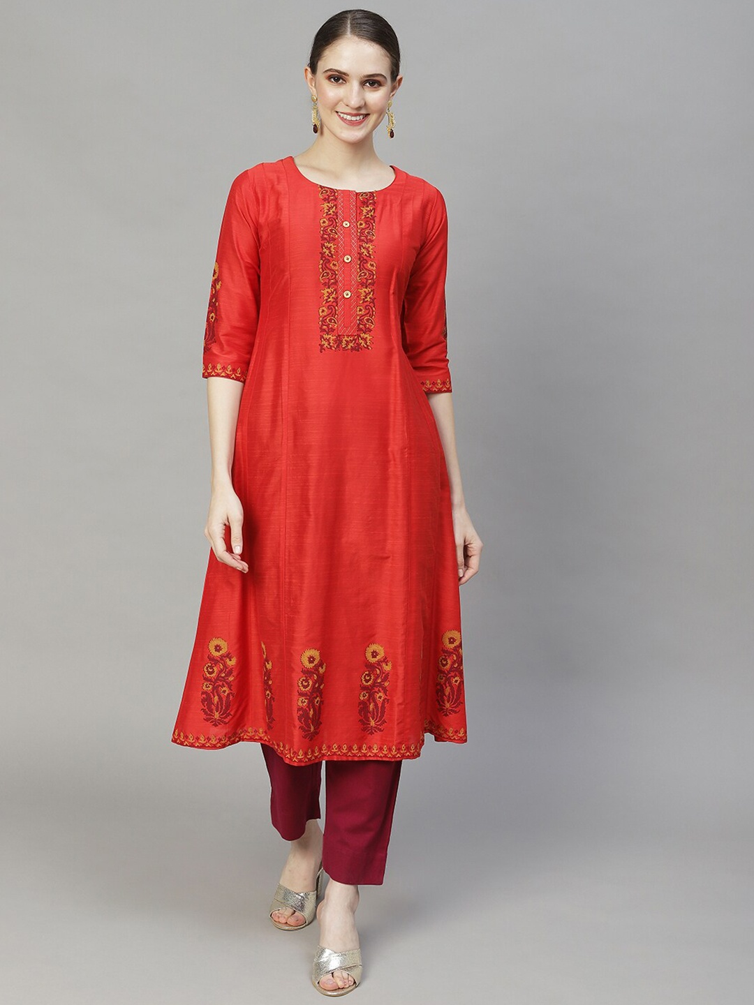 

FASHOR Women Floral Printed Kurta, Red