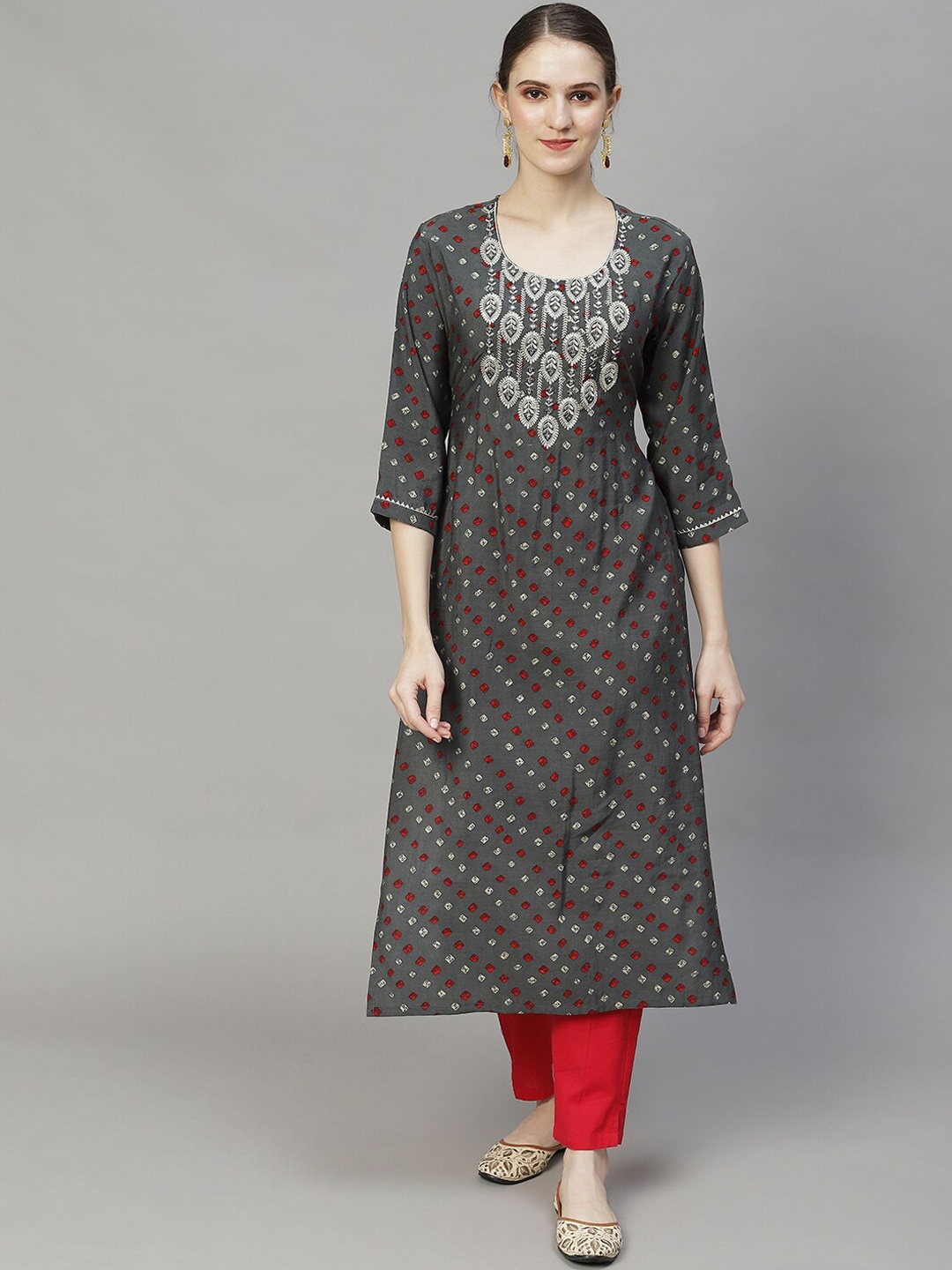 

FASHOR Women Ethnic Motifs Printed Kurta, Grey