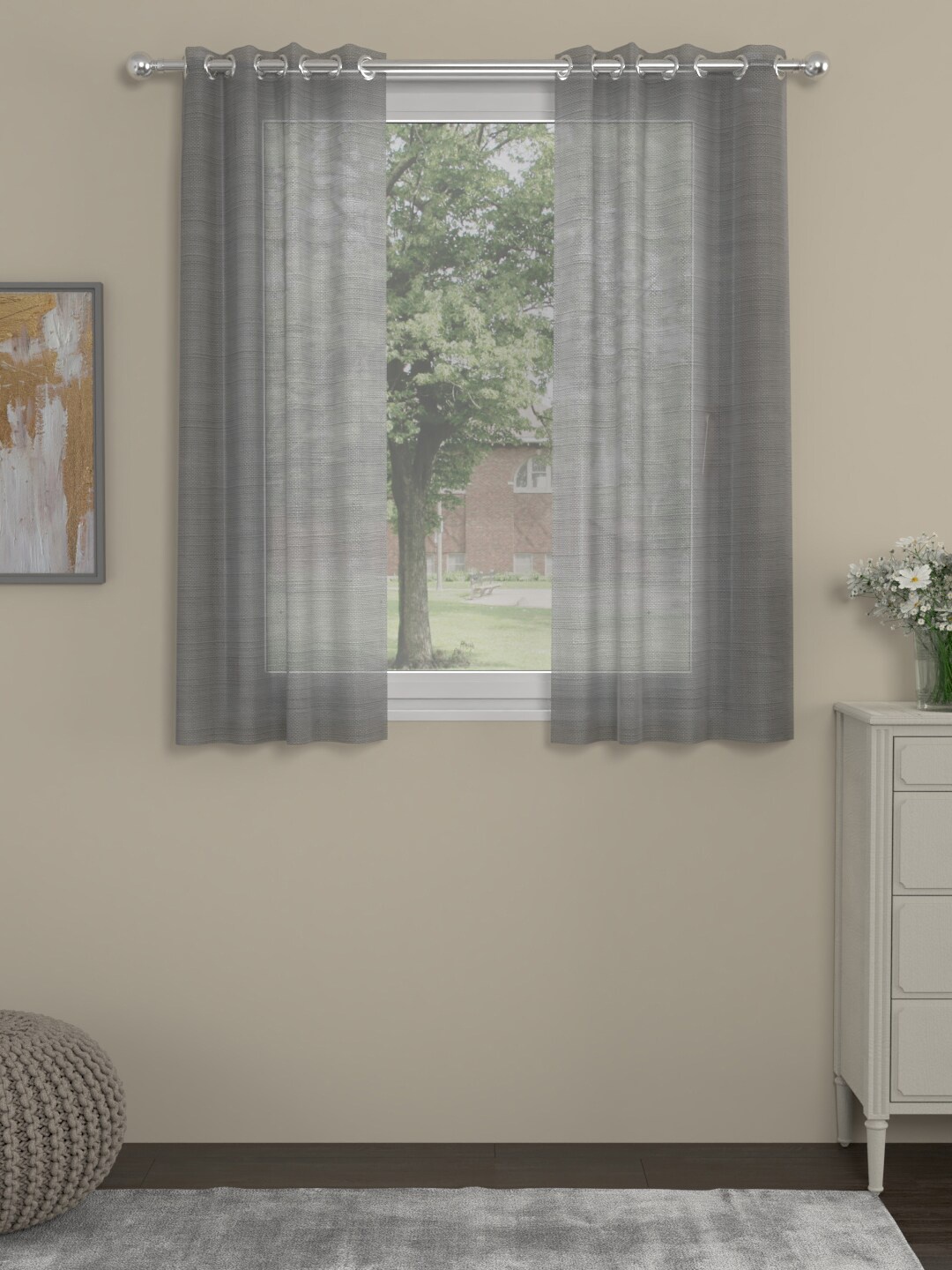 

ROSARA HOME Grey Set of 2 Sheer Window Curtain