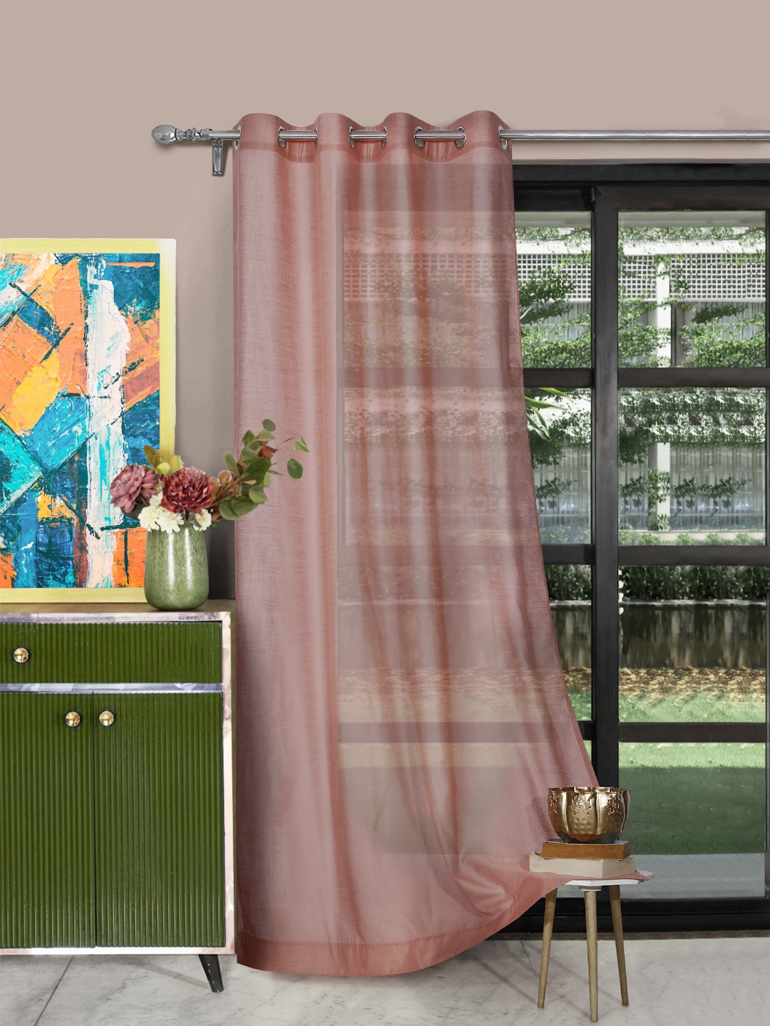 

ROSARA HOME Nude-Coloured Sheer Long Door Curtain