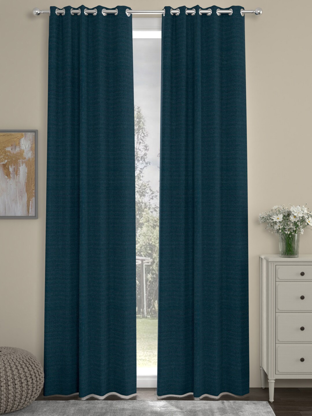 

ROSARA HOME Navy Blue Set of 2 Long Door Curtain