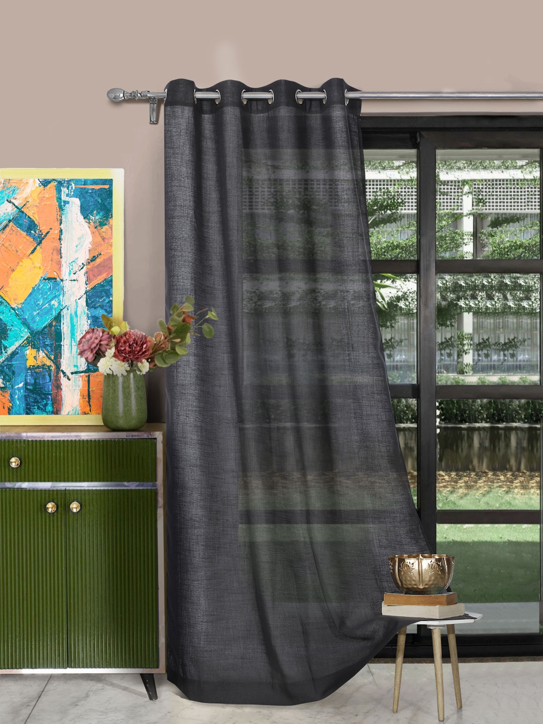 

ROSARA HOME Grey Sheer Door Curtain