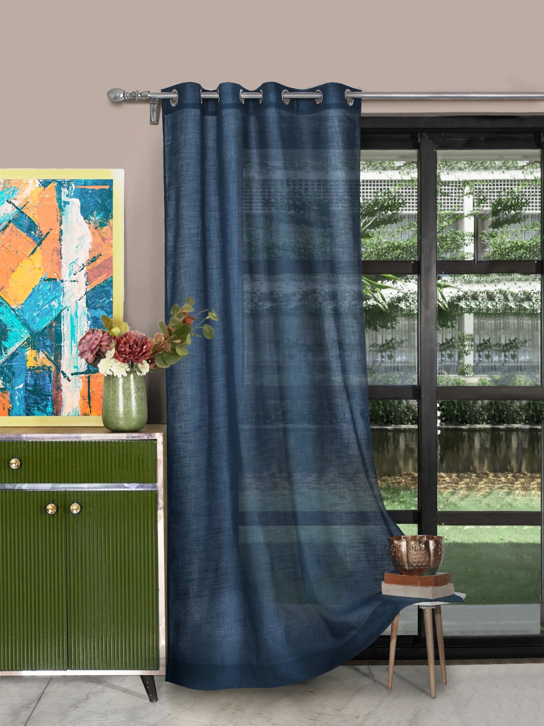 

ROSARA HOME Navy Blue Sheer Long Door Curtain