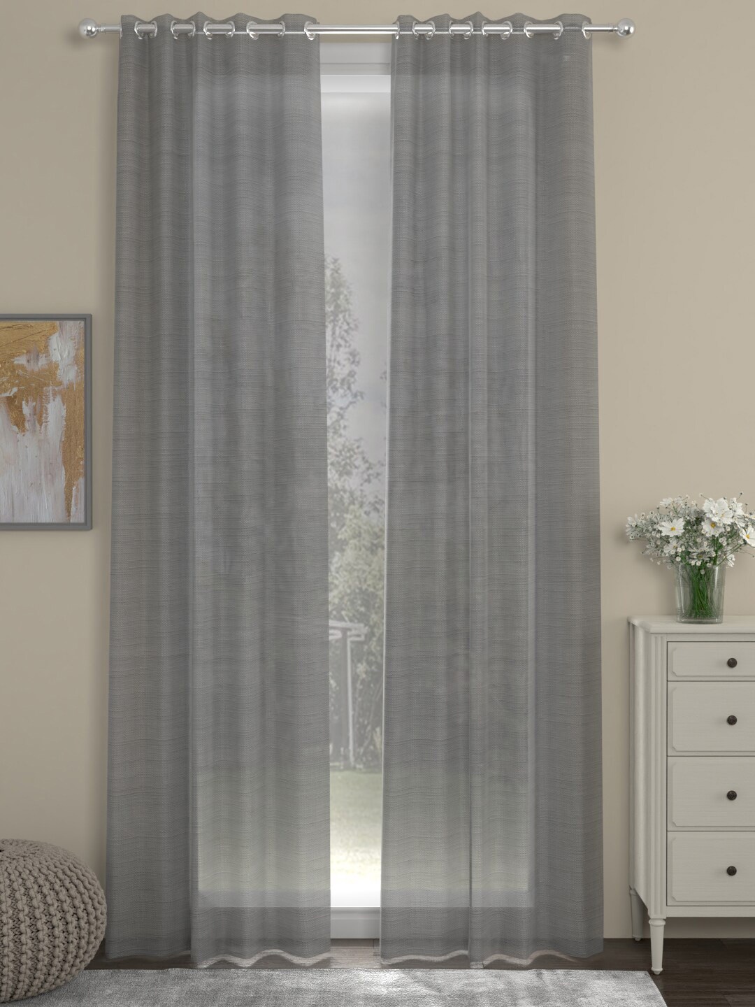 

ROSARA HOME Grey Set of 2 Sheer Door Curtain