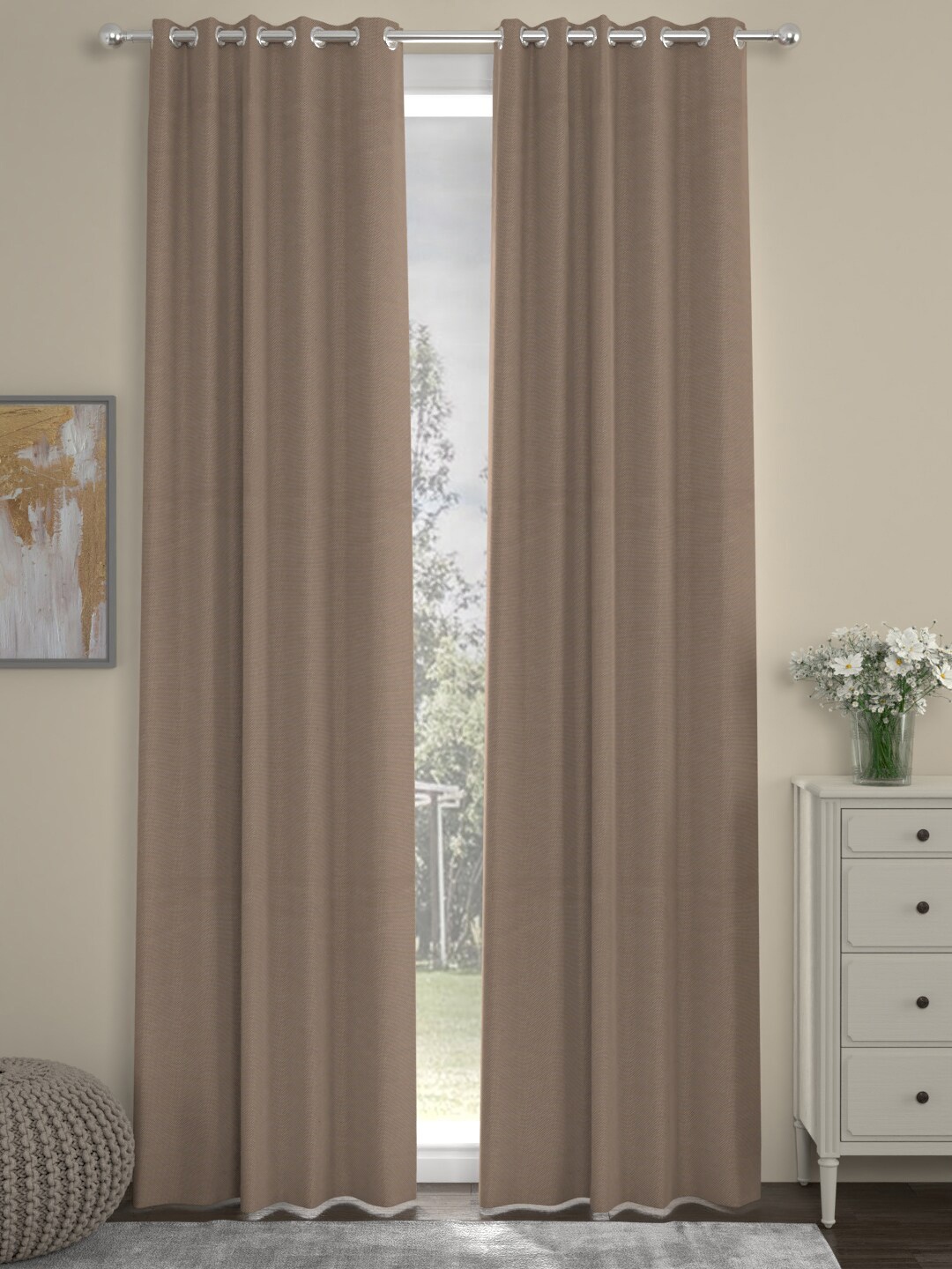

ROSARA HOME Taupe Set of 2 Long Door Curtain