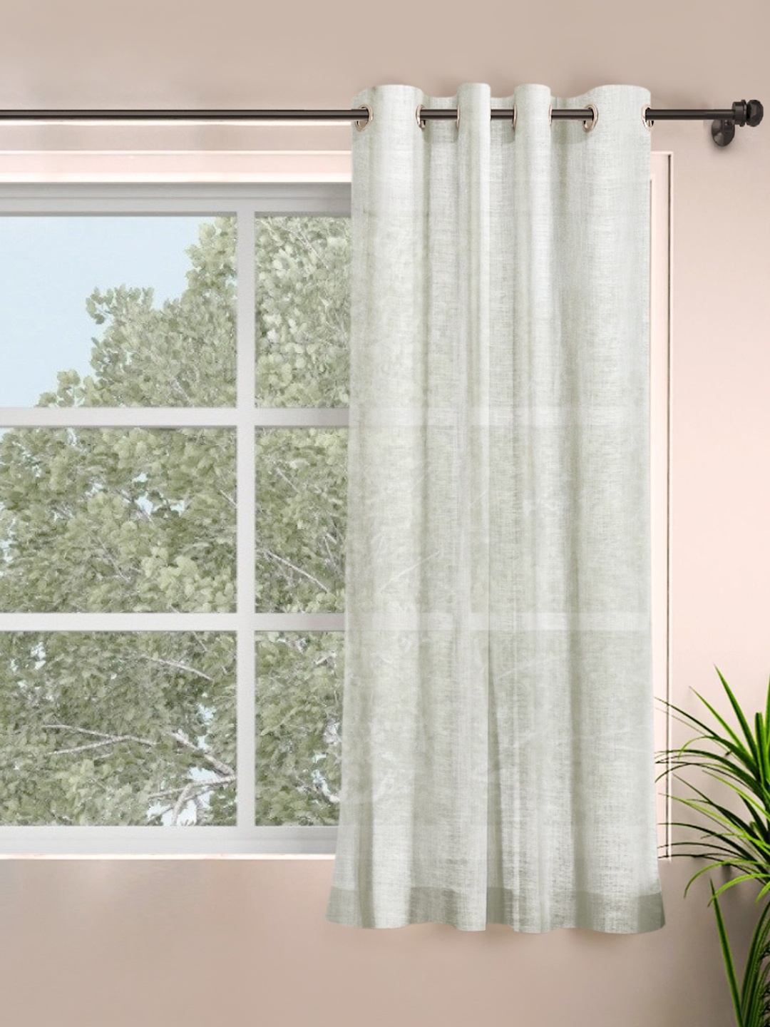 

ROSARA HOME Off White Solid Polyester Sheer Window Curtain