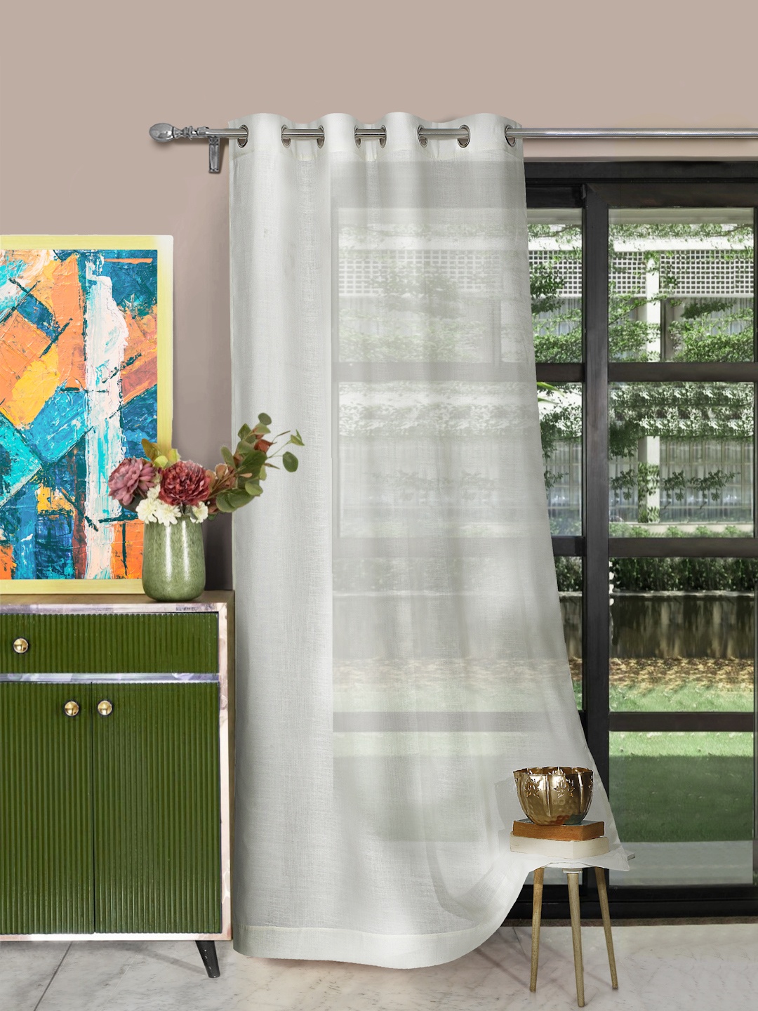 

ROSARA HOME Off White Solid Polyester Sheer Door Curtain