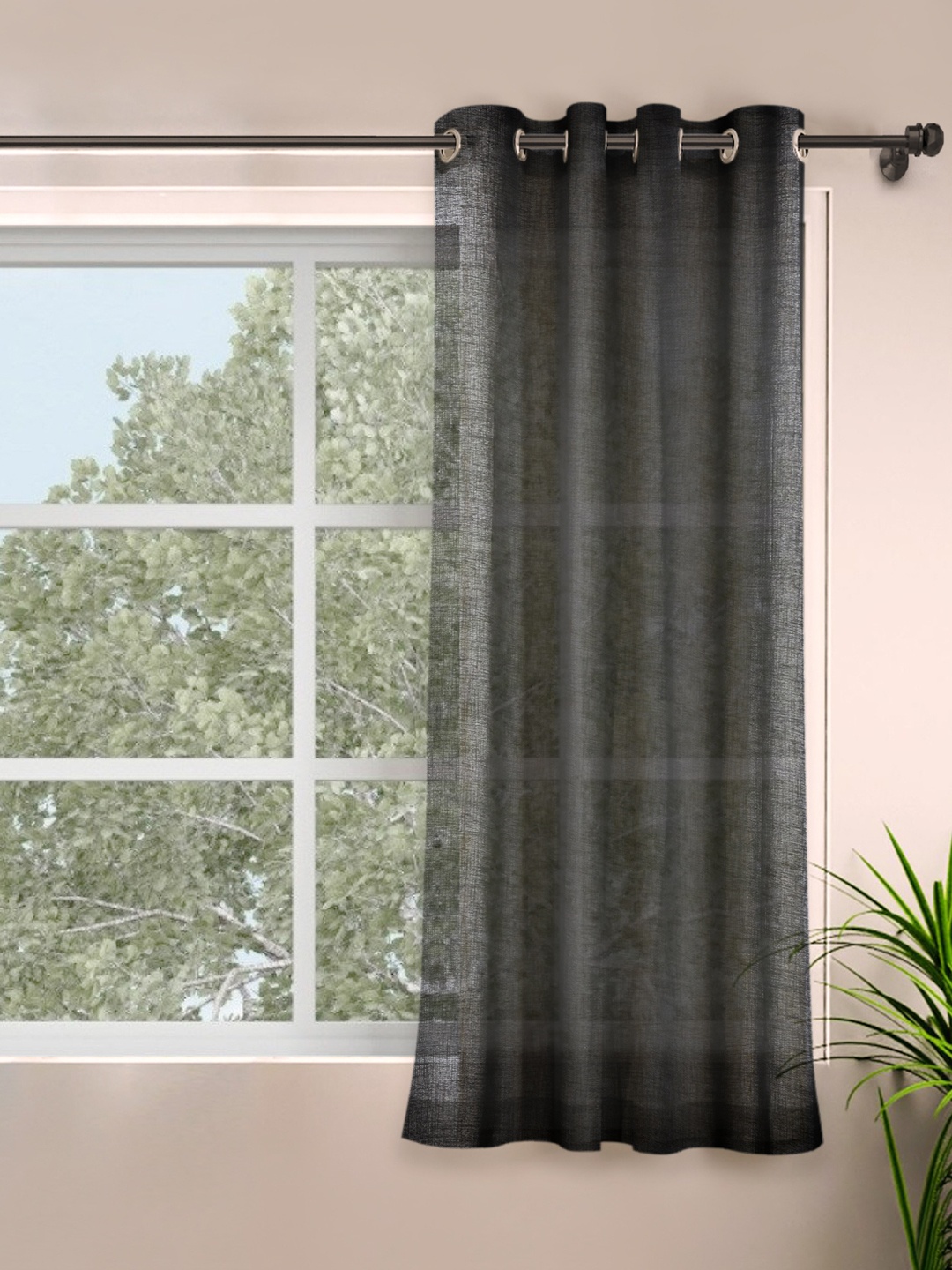 

ROSARA HOME Charcoal Solid Polyester Sheer Window Curtain