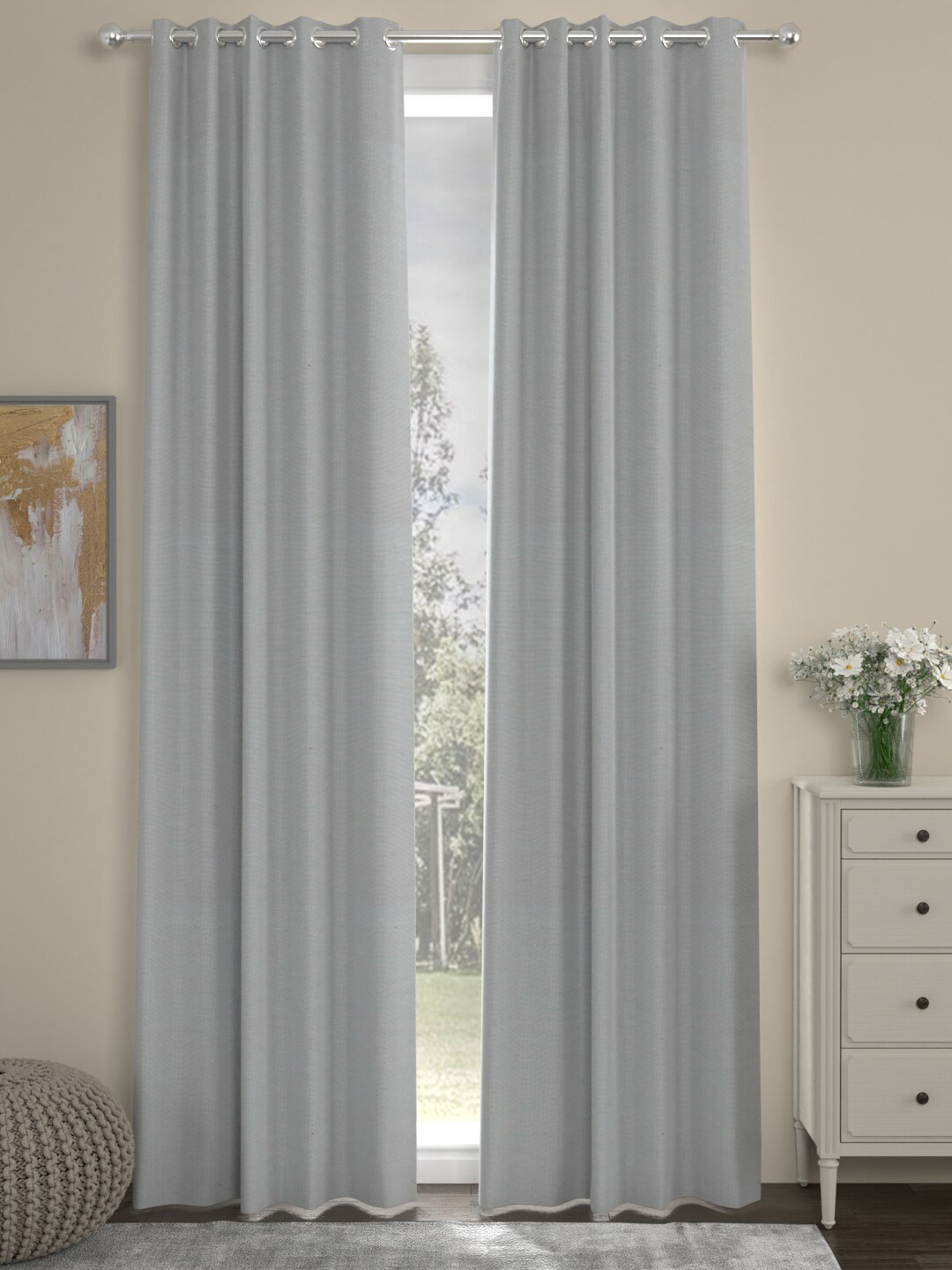 

ROSARA HOME Pack of 2 Grey Solid Polyester Regular Long Door Curtain