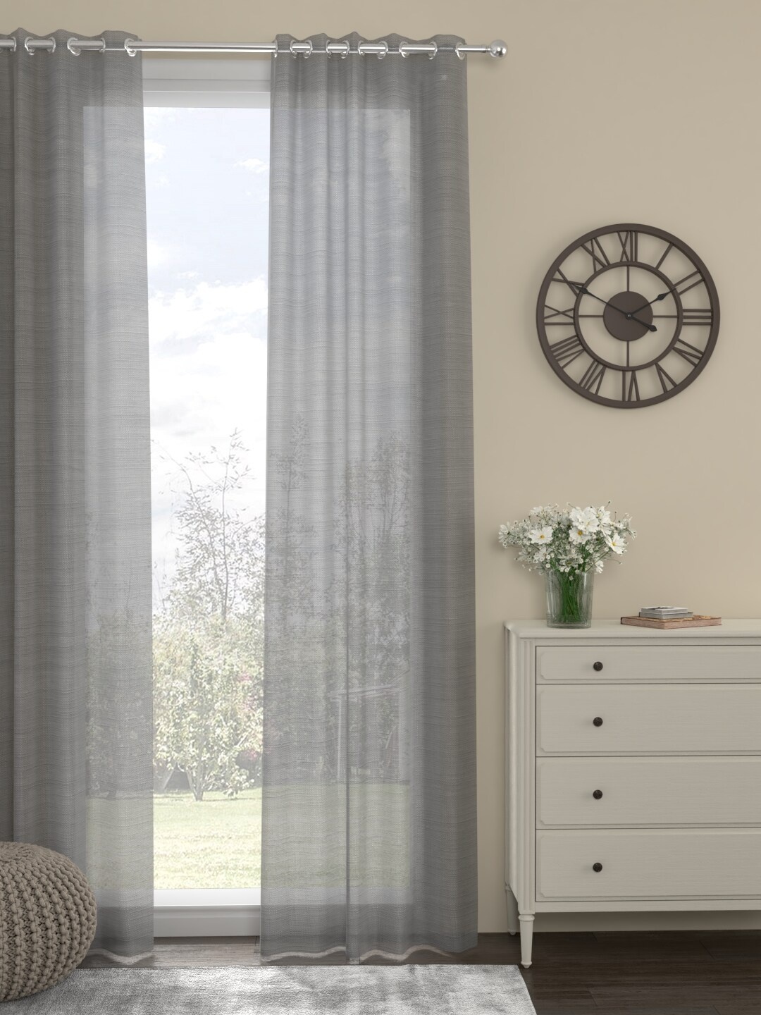 

ROSARA HOME Grey Solid Polyester Sheer Long Door Curtain