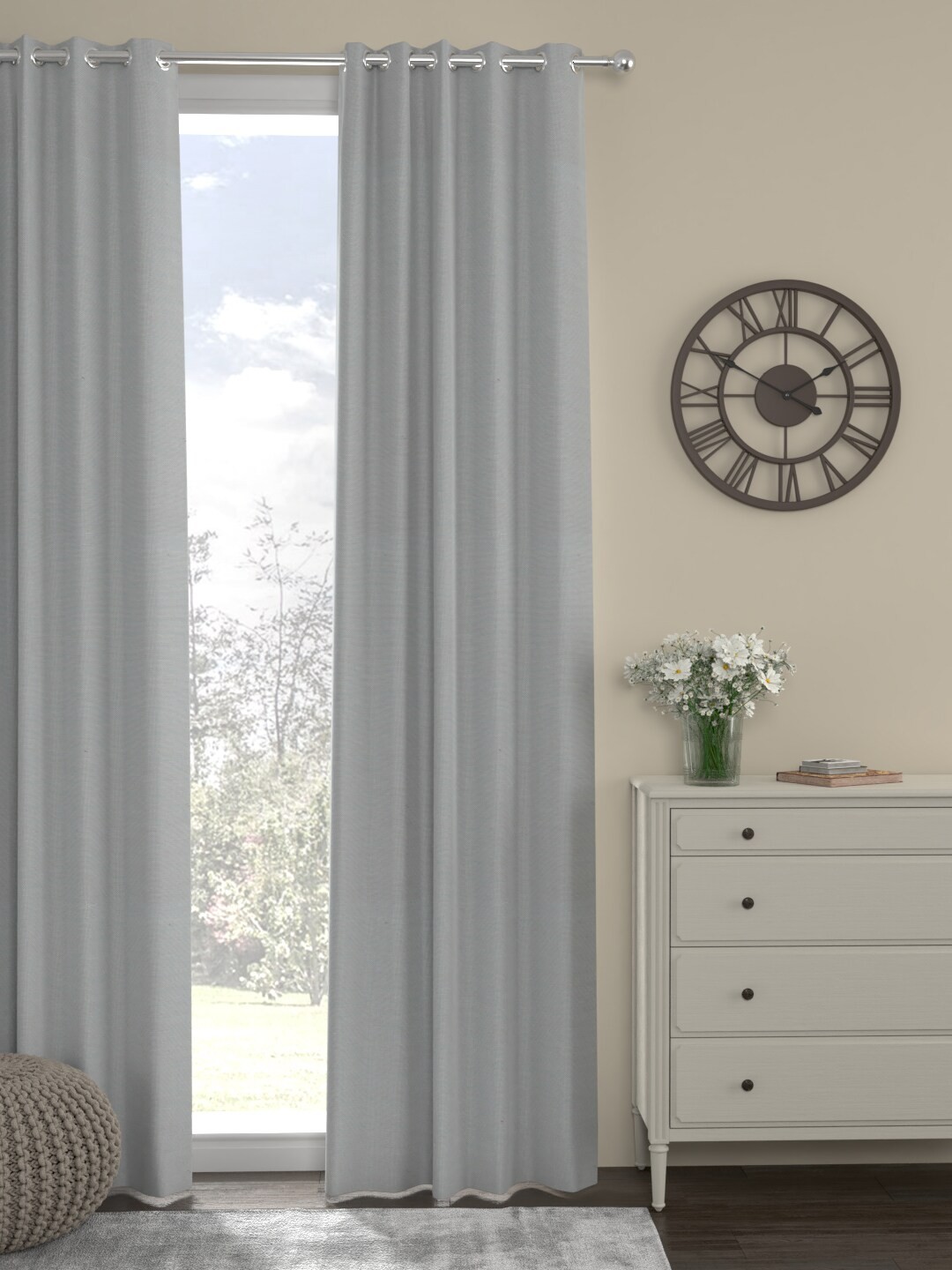 

ROSARA HOME Grey Solid Polyester Regular Long Door Curtain