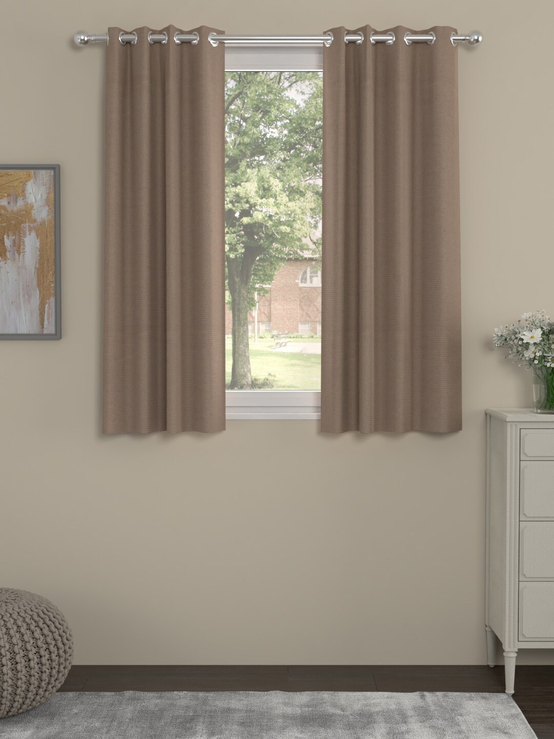 

ROSARA HOME Pack of 2 Taupe Solid Polyester Regular Window Curtain