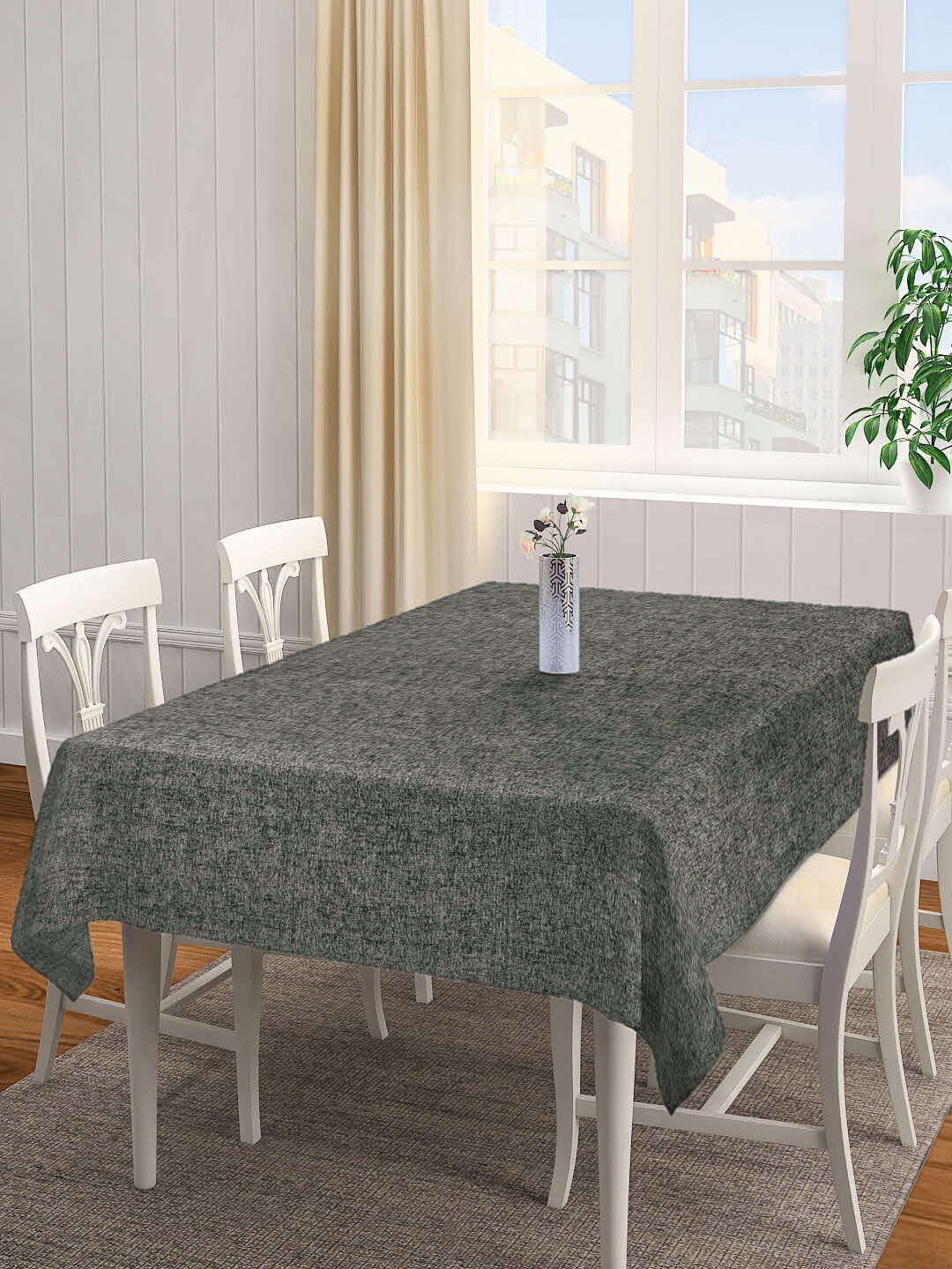 

KLOTTHE 6 Seater Woven-Design Cotton Table Cover, Grey