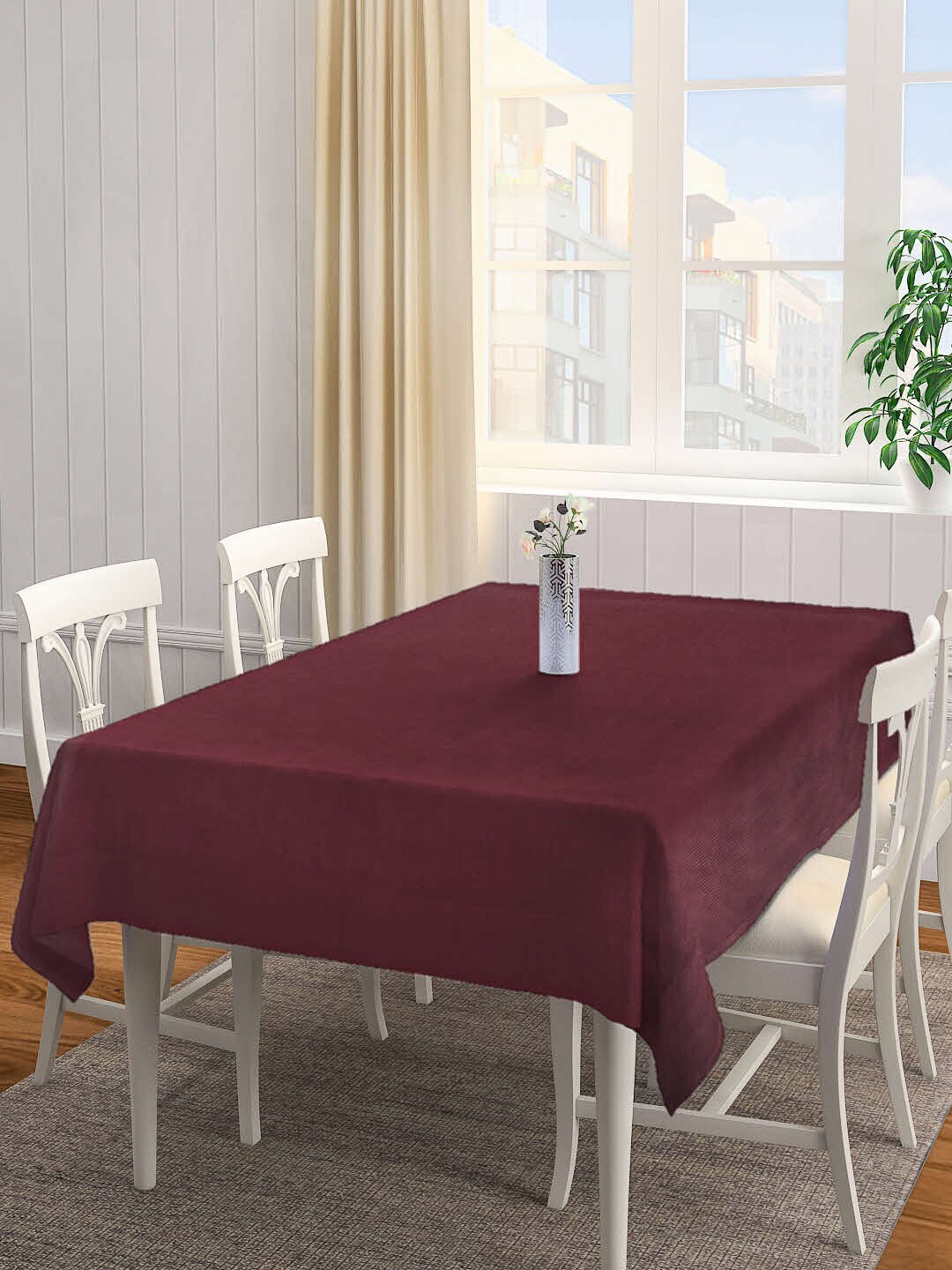 

KLOTTHE Woven Design 6 Seater Rectangular Table Cover, Maroon