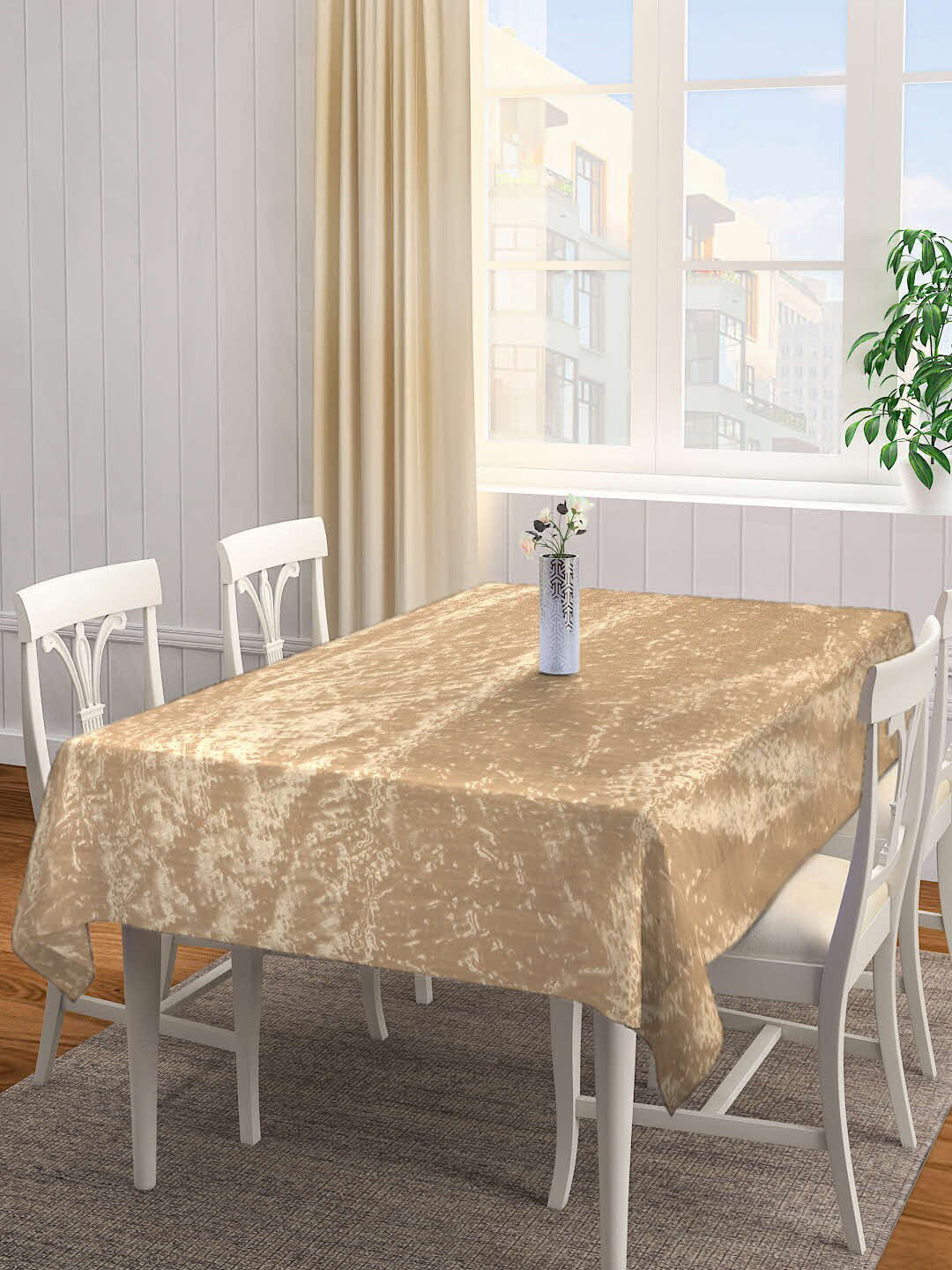

KLOTTHE Woven Design Solid 6 Seater Rectangular Table Cover, Gold