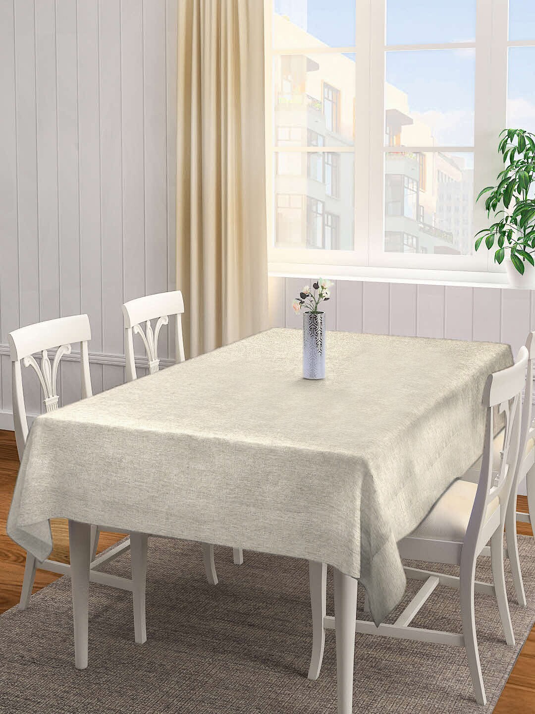 

KLOTTHE Woven Design Solid 6 Seater Rectangular Table Cover, Beige