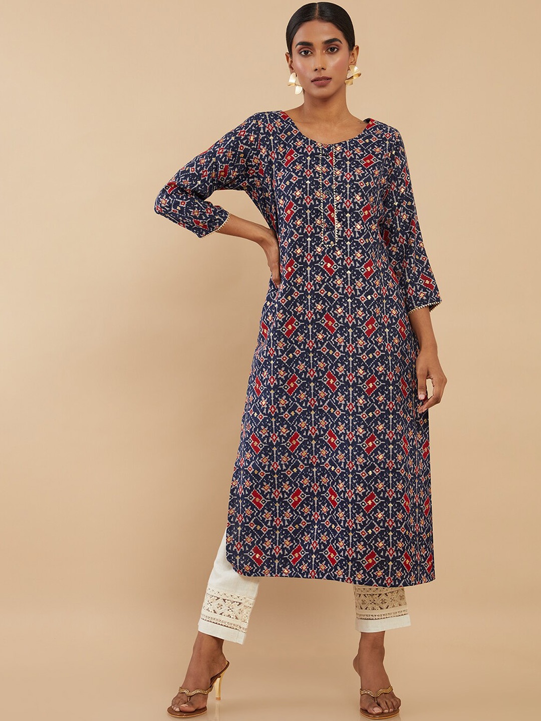 

Soch Women Geometric Printed Gotta Patti Kurta, Blue