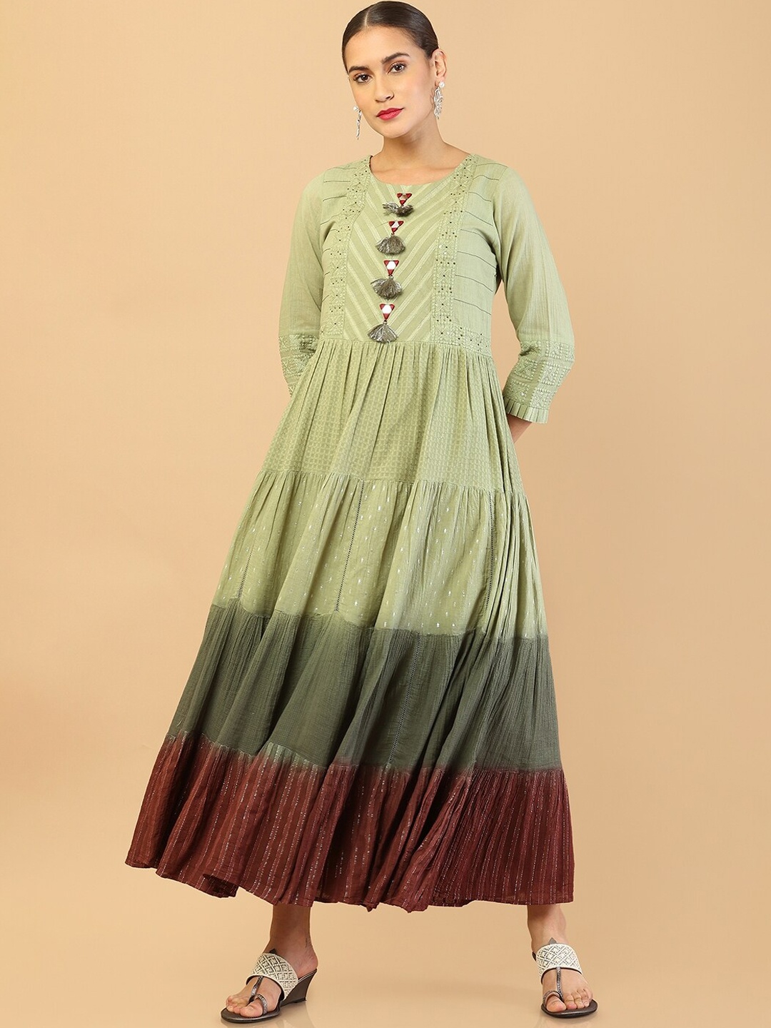 

Soch Women Geometric Embroidered Anarkali Kurta, Green