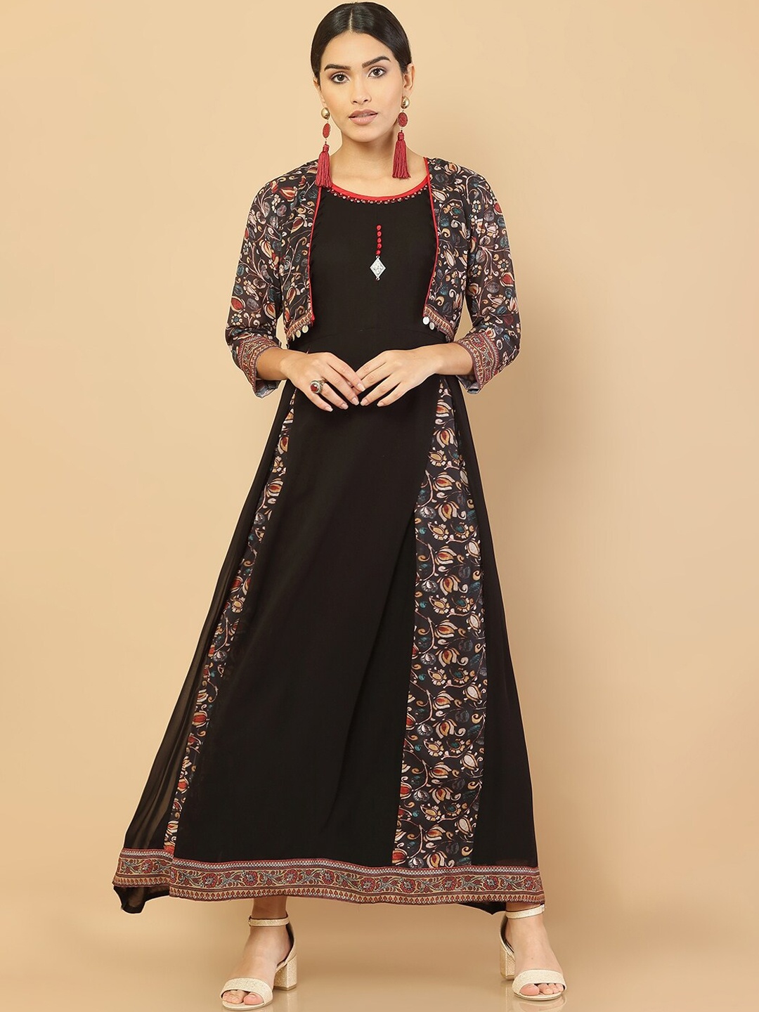 

Soch Women Floral Printed Georgette Anarkali Kurta, Black