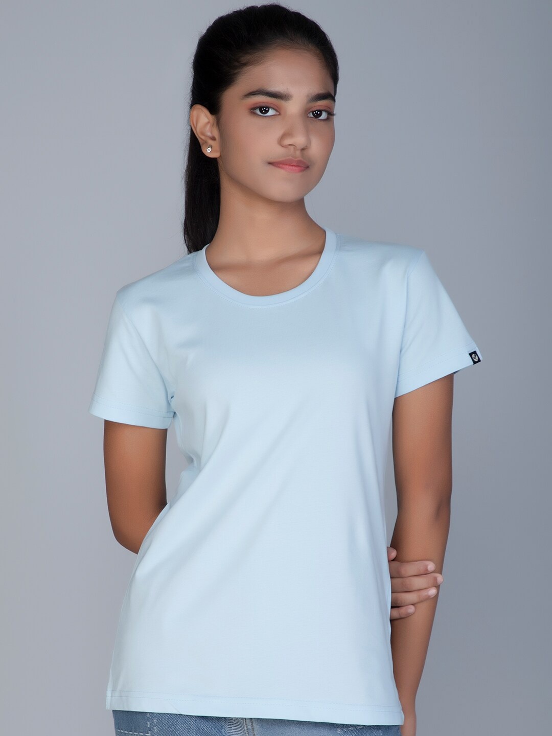 

Teeshut Girls Blue Solid Pure Cotton T-shirt