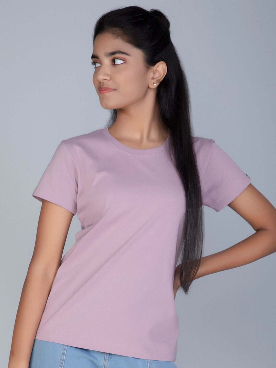 

Teeshut Girls Purple Solid Pure Cotton T-shirt