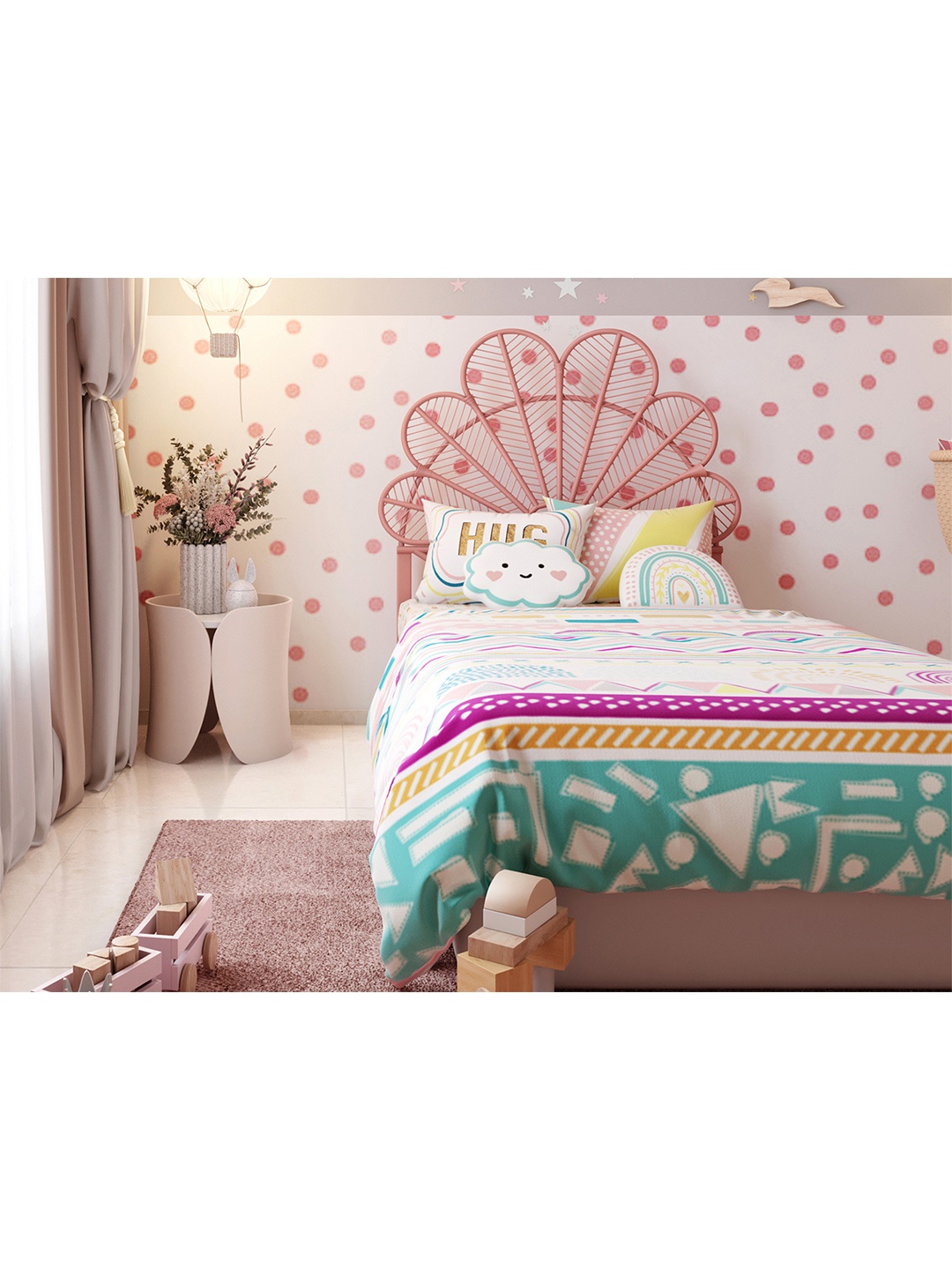 

Fancy Fluff Printed Pure Cotton Single Size Bedding Set, White