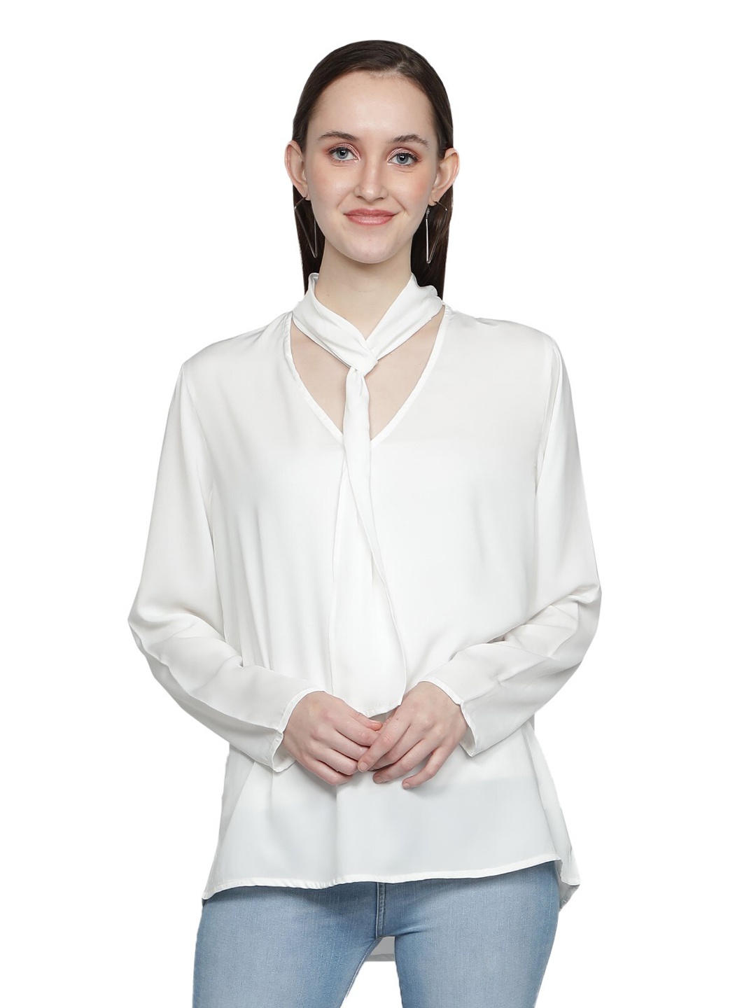 

NUEVOSDAMAS Women White Crepe Top