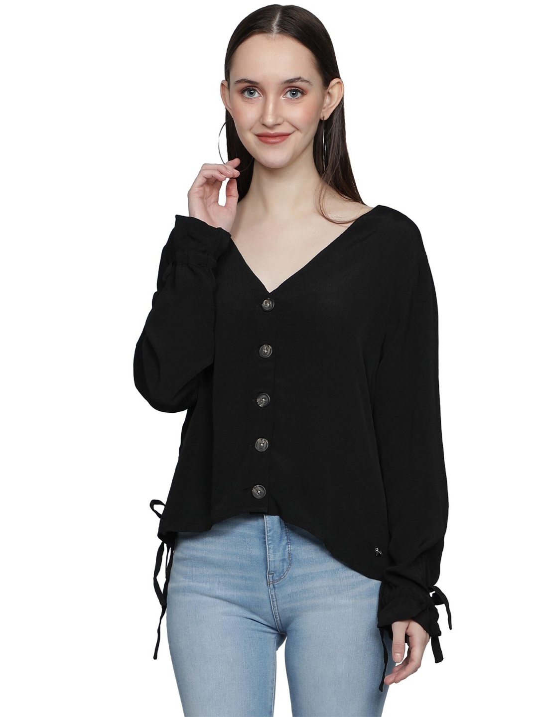 

NUEVOSDAMAS Women Black V-Neck Top