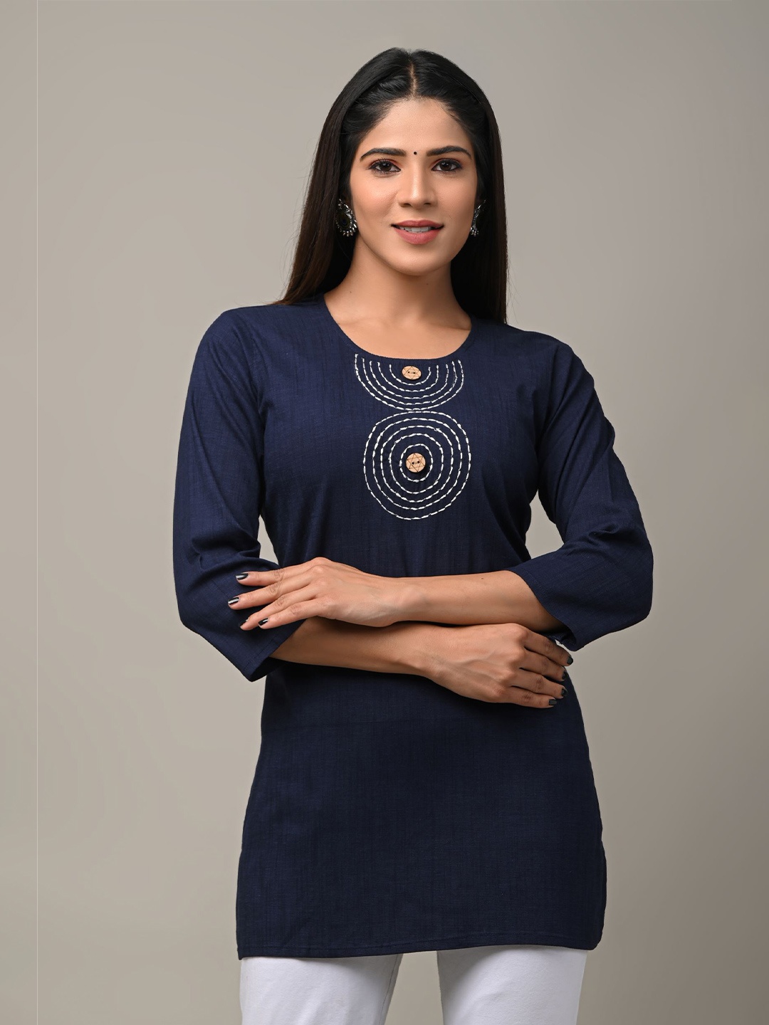 

DHRTI Navy Kantha Work Kantha Work Kurti, Navy blue