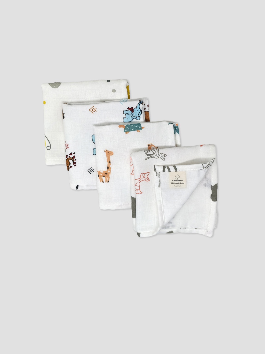 

The Boo Boo Club Kids Printed Sustainable Cotton Face Towels, White