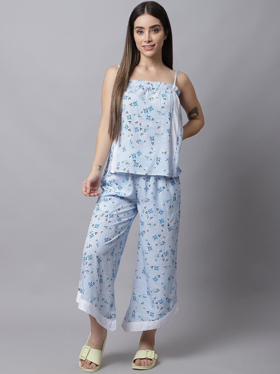 

Shararat Women Printed Pure cotton Night suit 15NST117, Blue