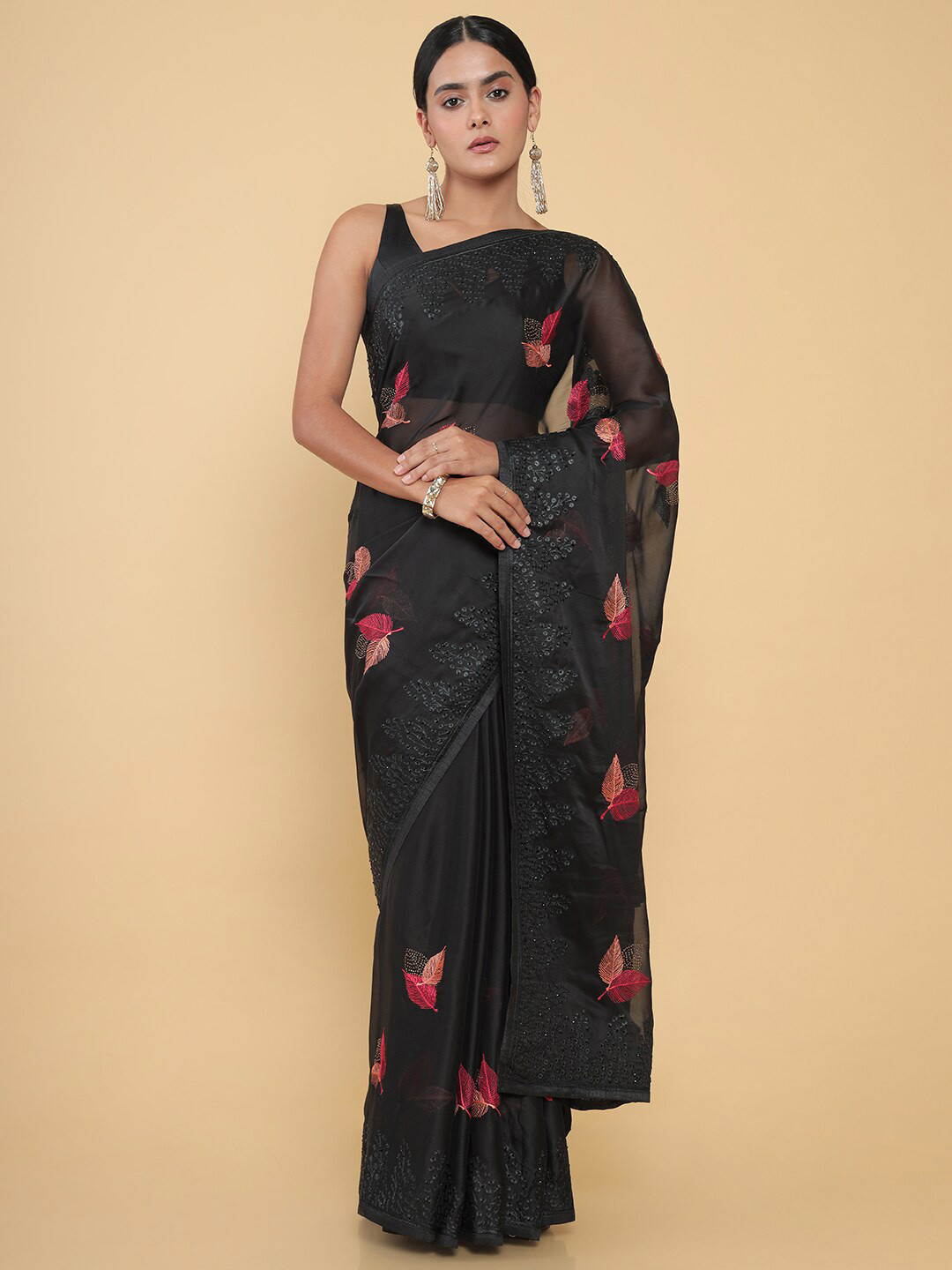

Soch Black Floral Embellished Saree