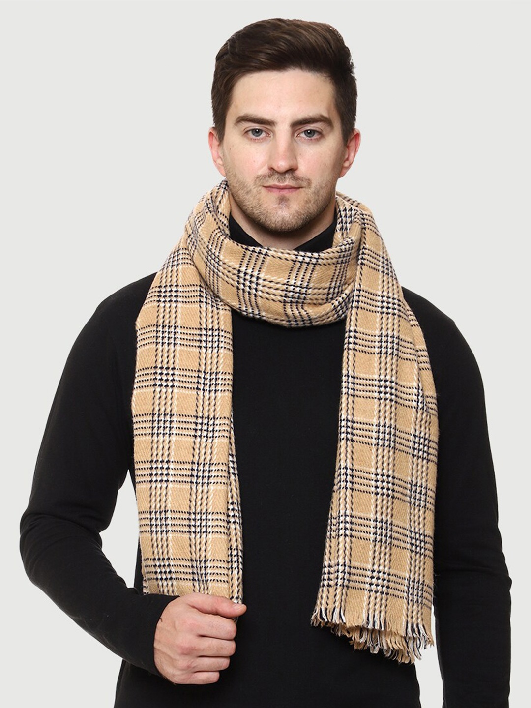 

WEAVERS VILLA Men Beige & Black Woven Design Stole
