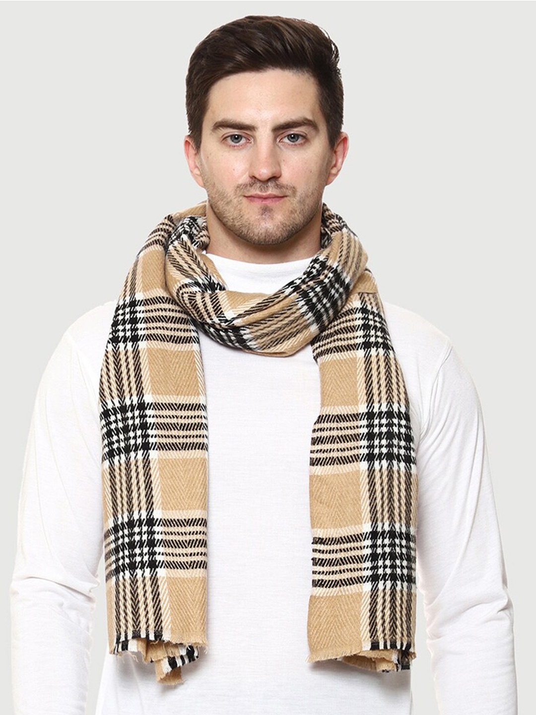 

WEAVERS VILLA Men Beige & Black Woven Design Stole