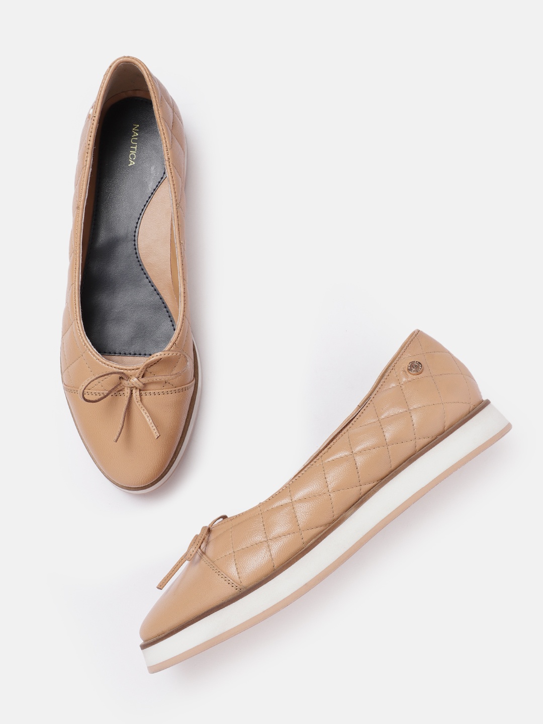 

Nautica Women Quilted Ballerinas with Bow Detail, Camel brown