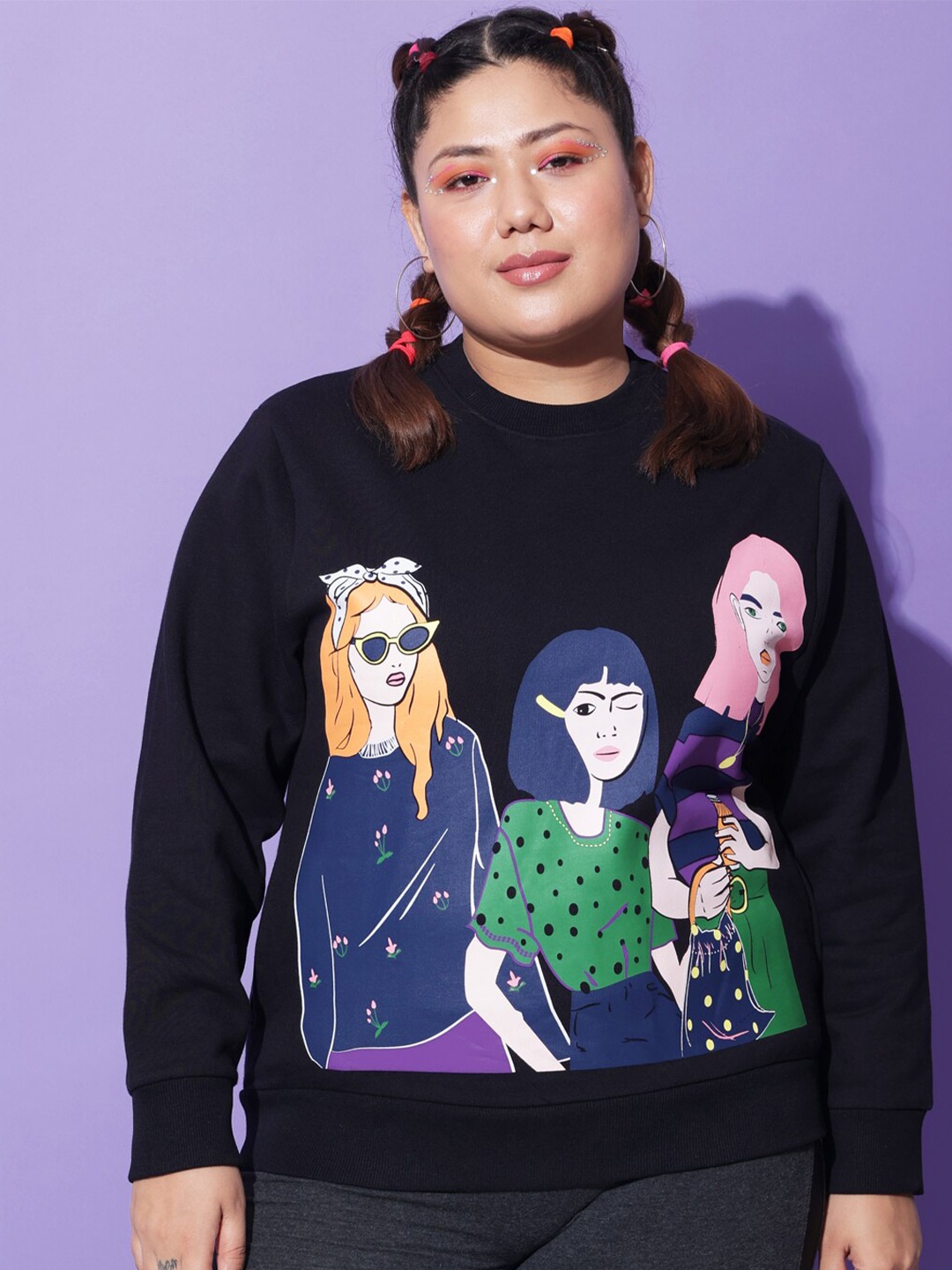 

BEYOUND SIZE - THE DRY STATE Women Black Printed Sweatshirt