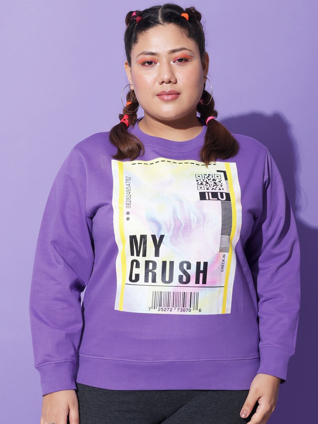 

BEYOUND SIZE - THE DRY STATE Women Printed Sweatshirt, Purple