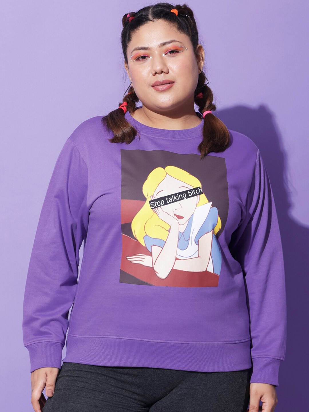 

BEYOUND SIZE - THE DRY STATE Women Printed Sweatshirt, Purple
