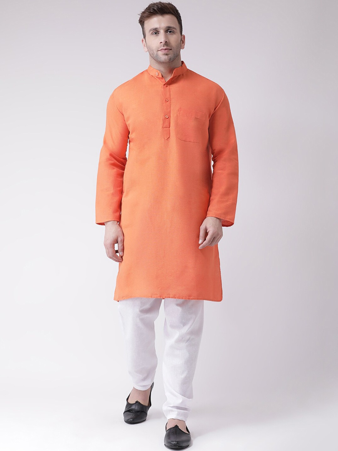 

RIAG Men Orange Solid Thread Work Kurta