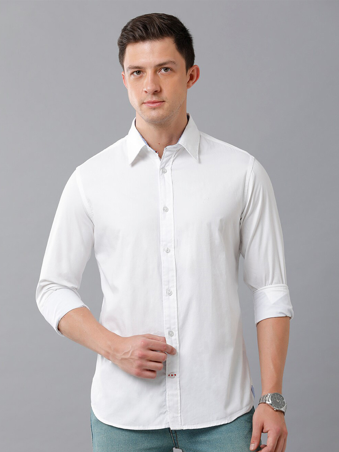 

Double Two Men White Slim Fit Casual Shirt