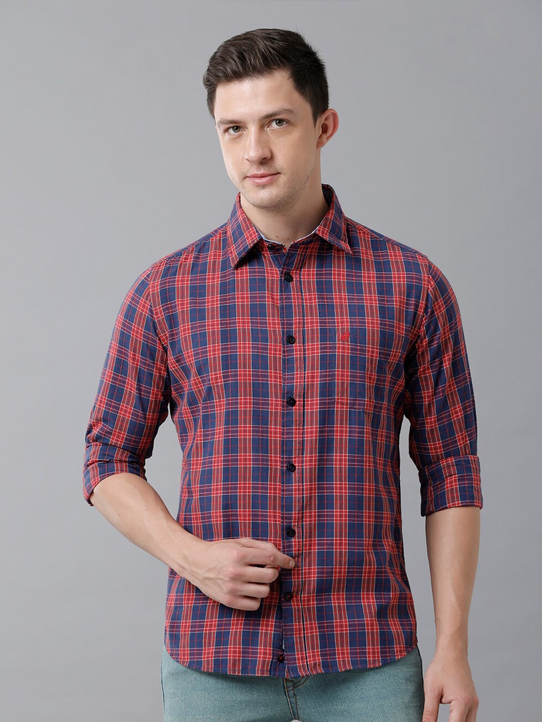 

Double Two Men Red Slim Fit Tartan Checks Checked Casual Shirt