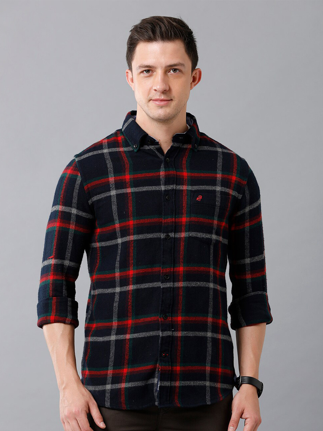 

Double Two Men Black & Red Slim Fit Tartan Checks Checked Casual Shirt