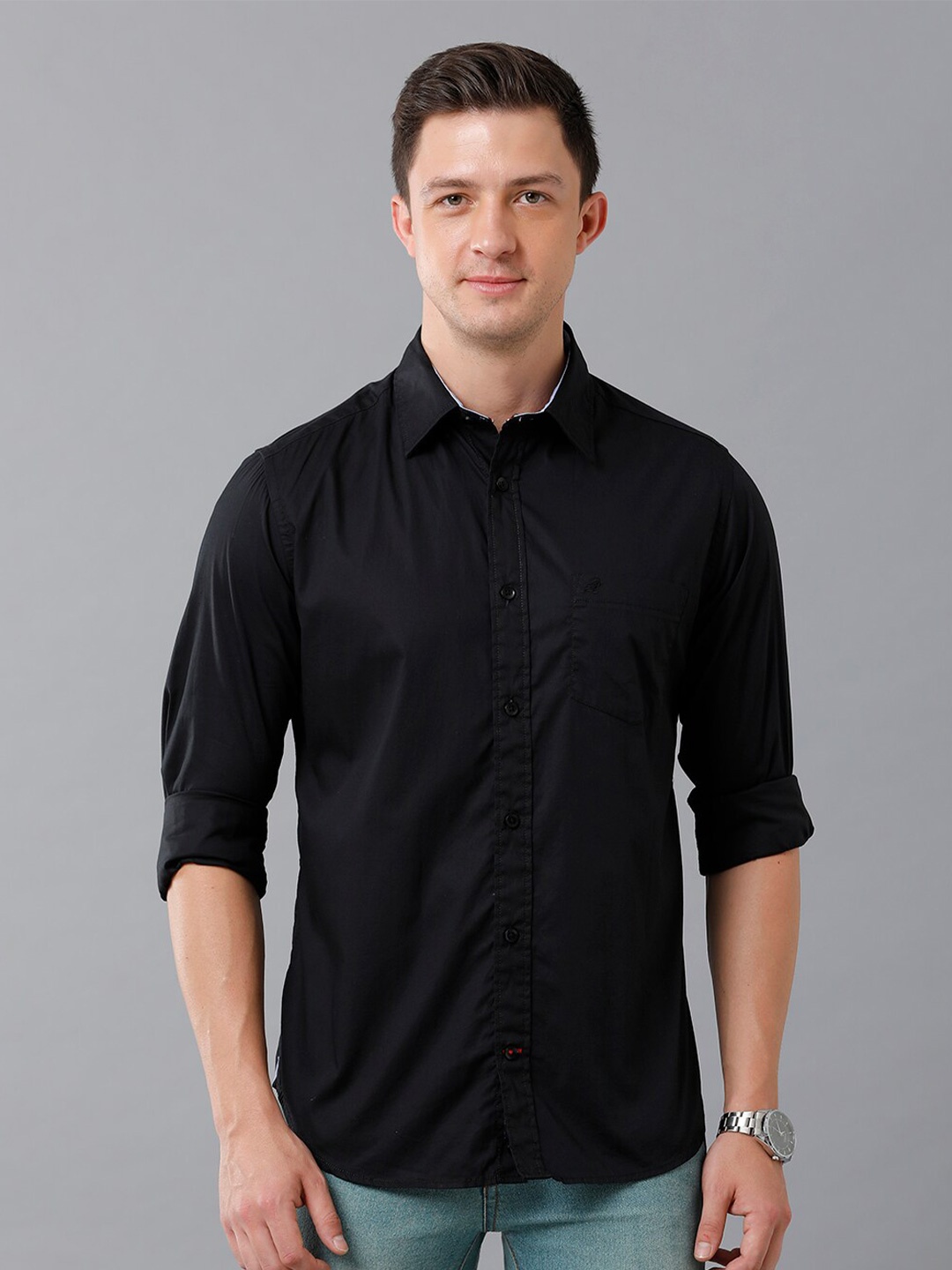 

Double Two Men Navy Blue Slim Fit Casual Shirt